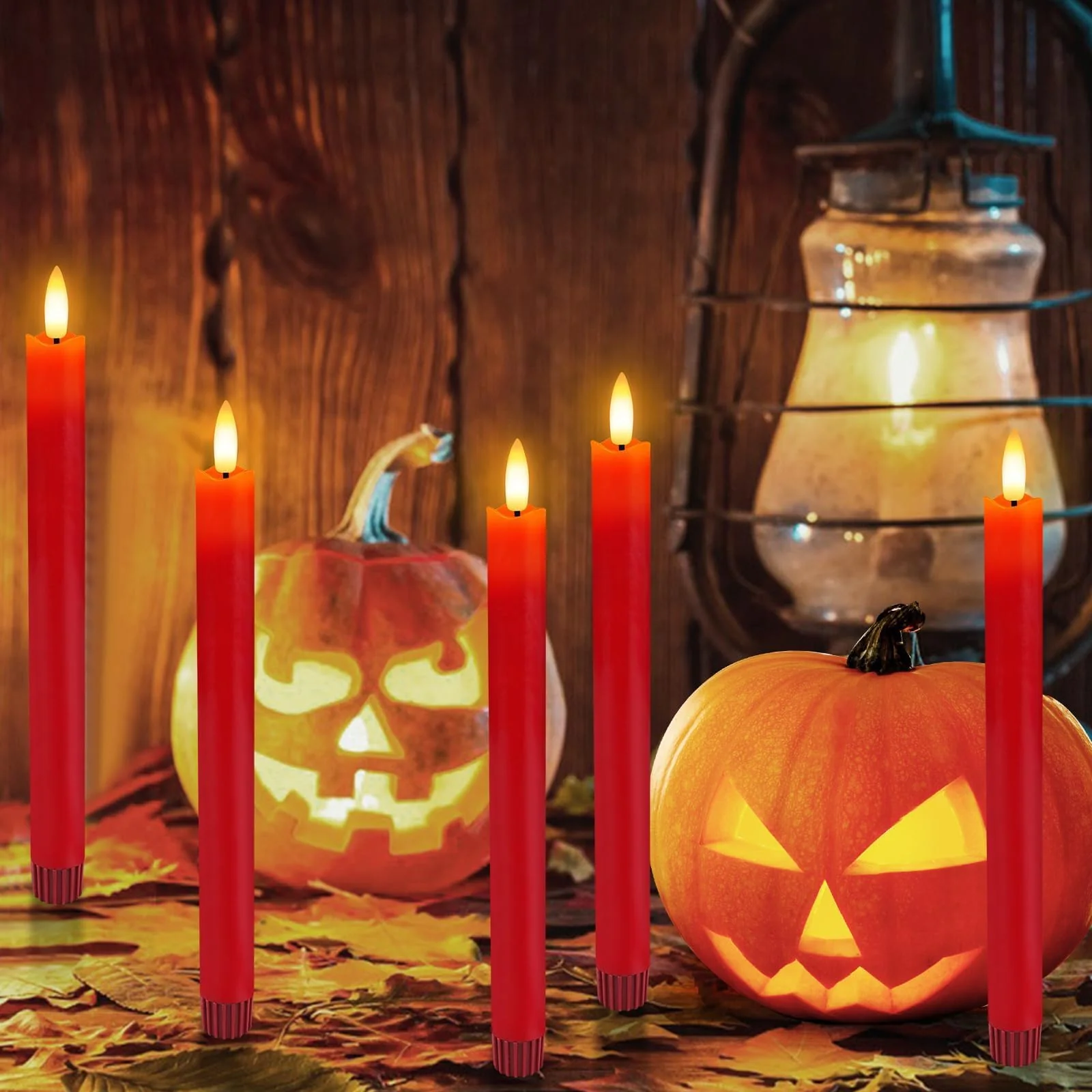 HINZER 6 Pcs Flameless Taper Candles with Remote & Timer 9.6 inch Real Wax Battery Operated LED Warm 3D Wick Flickering Window Candles for Halloween Christmas Wedding Decor, Red - Image 5