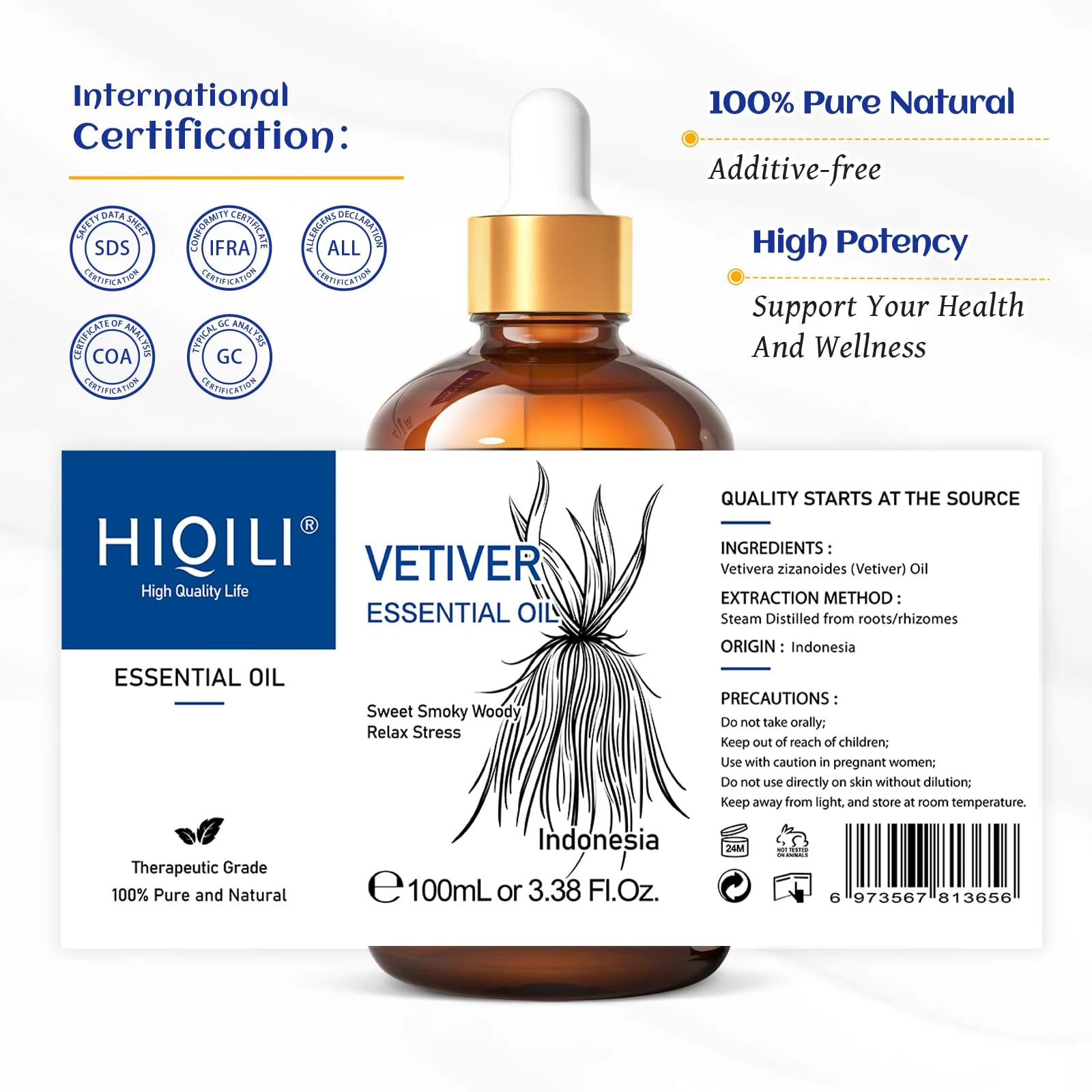 HIQILI 100ML Vetiver Essential Oil, 100% Pure Natural for Diffuser Calm and Relation- 3.38 Fl Oz - Image 4