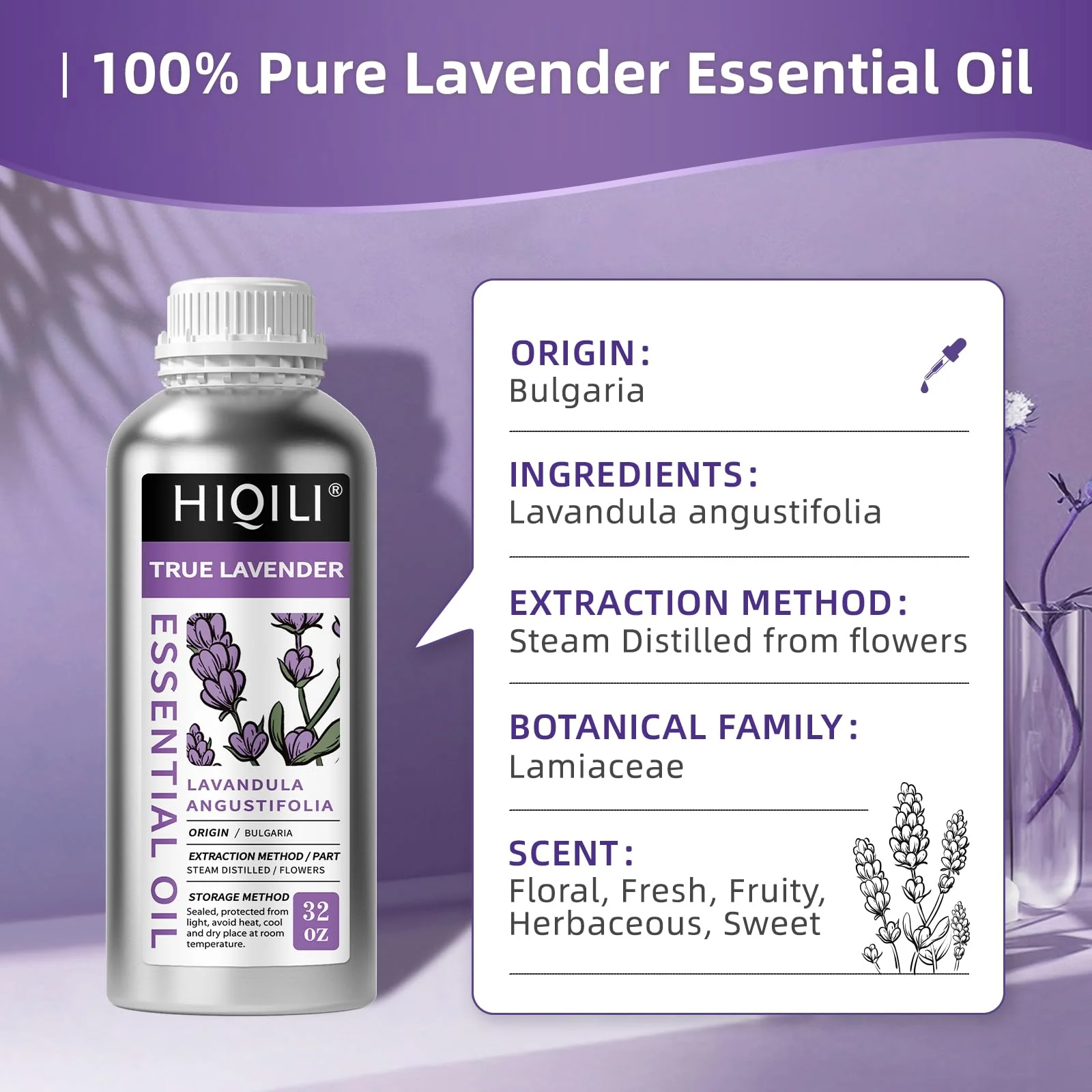 HIQILI 32 Fl Oz Lavender Essential Oil Pure, for Aromatherapy Diffuser, Hair, Includes Premium Quality Glass Dropper-32 Ounces - Image 7