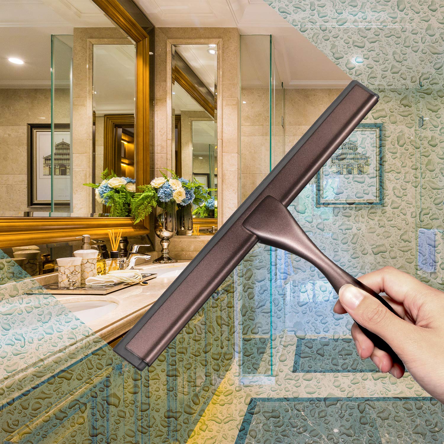 Hiware All-Purpose Shower Squeegee for Shower Doors, Bathroom, Window and Car Glass - Bronze, Stainless Steel, 14 Inches - Image 6