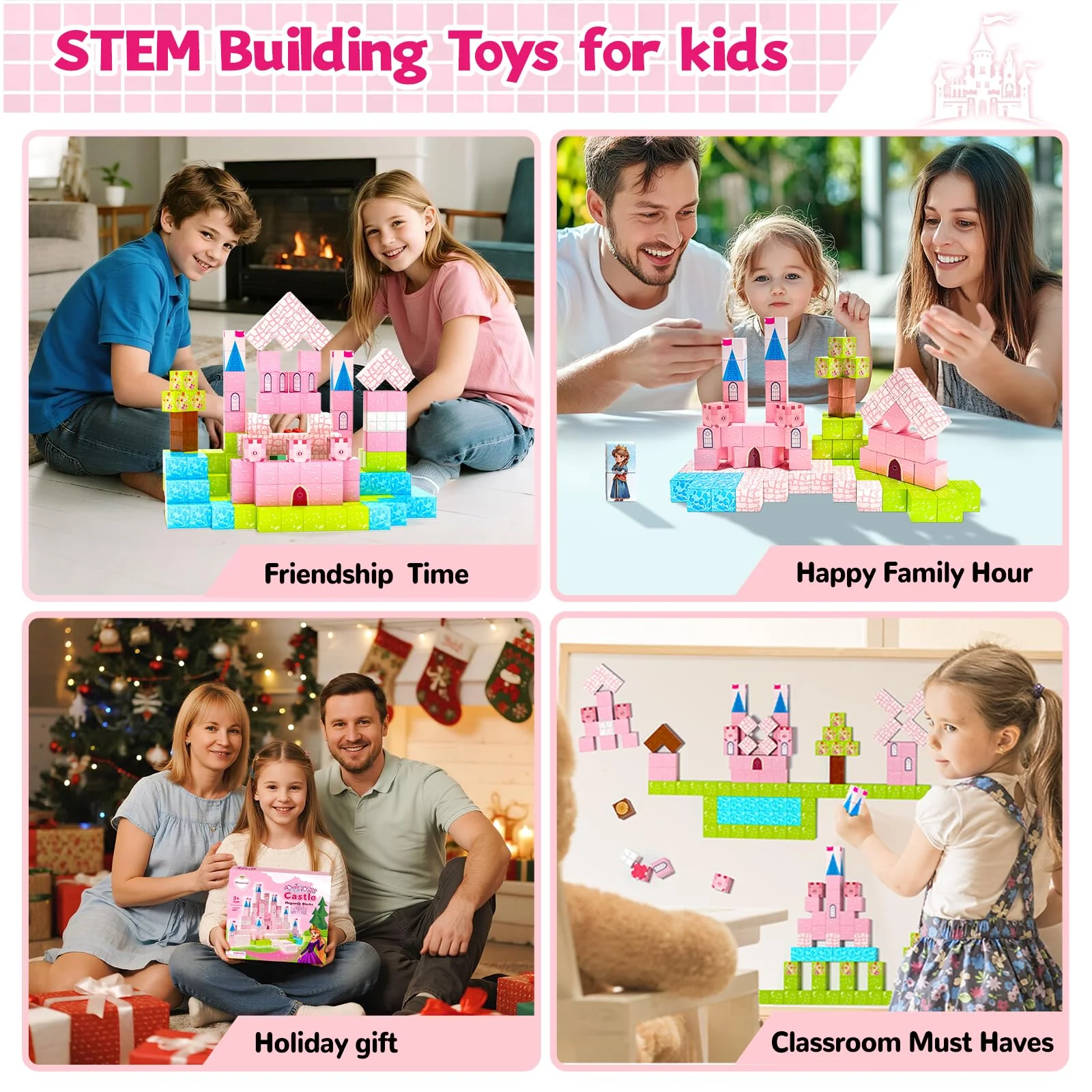 Hiwawind 64 Pcs Magnetic Blocks-Princess Castle Collection World,Magnetic Building Blocks for 3+ Year Old Boys & Girls, Creative STEM Sensory Toys,Christmas Birthday Gifts for Kids Ages 3-8 - Image 6