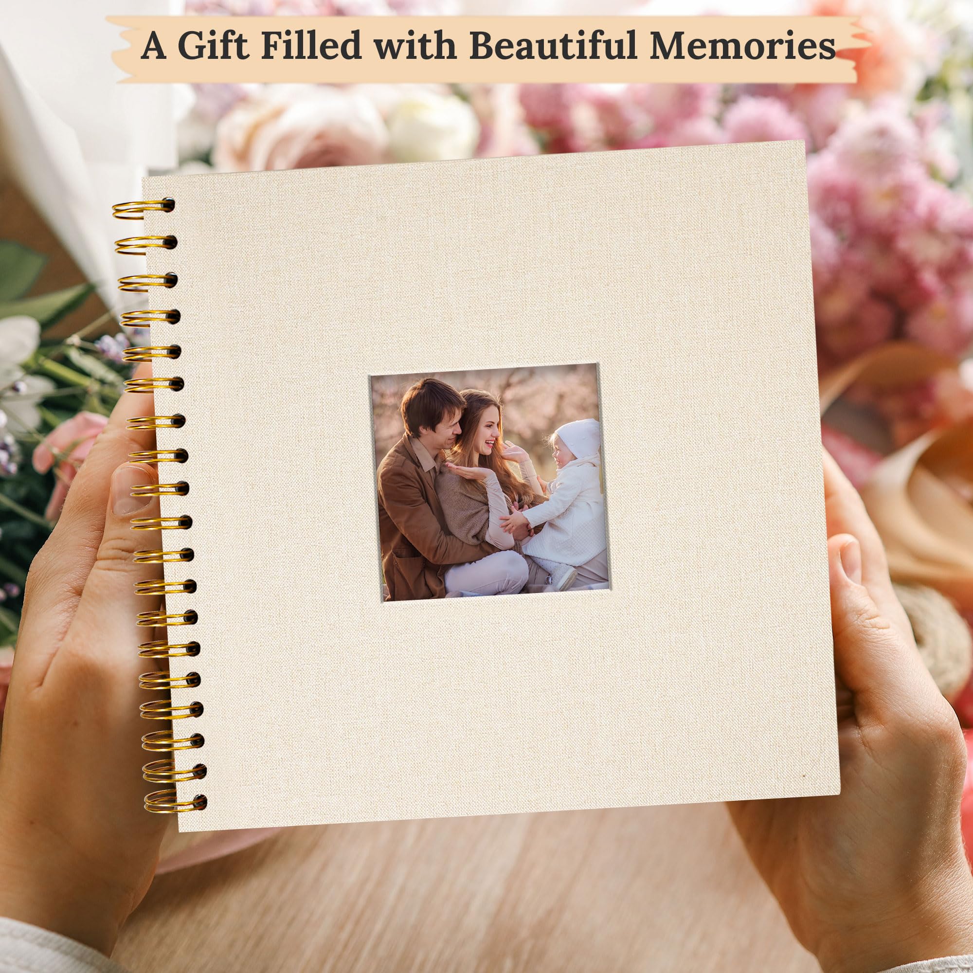 Hiwhy Scrapbook Photo Album Linen Cover, 10 x 10 Inch Hardcover Kraft White Pages Memory Book, for Travel Wedding Guest Book Christmas Baby Shower (40 Sheets/ 80 Pages,Beige) - Image 3