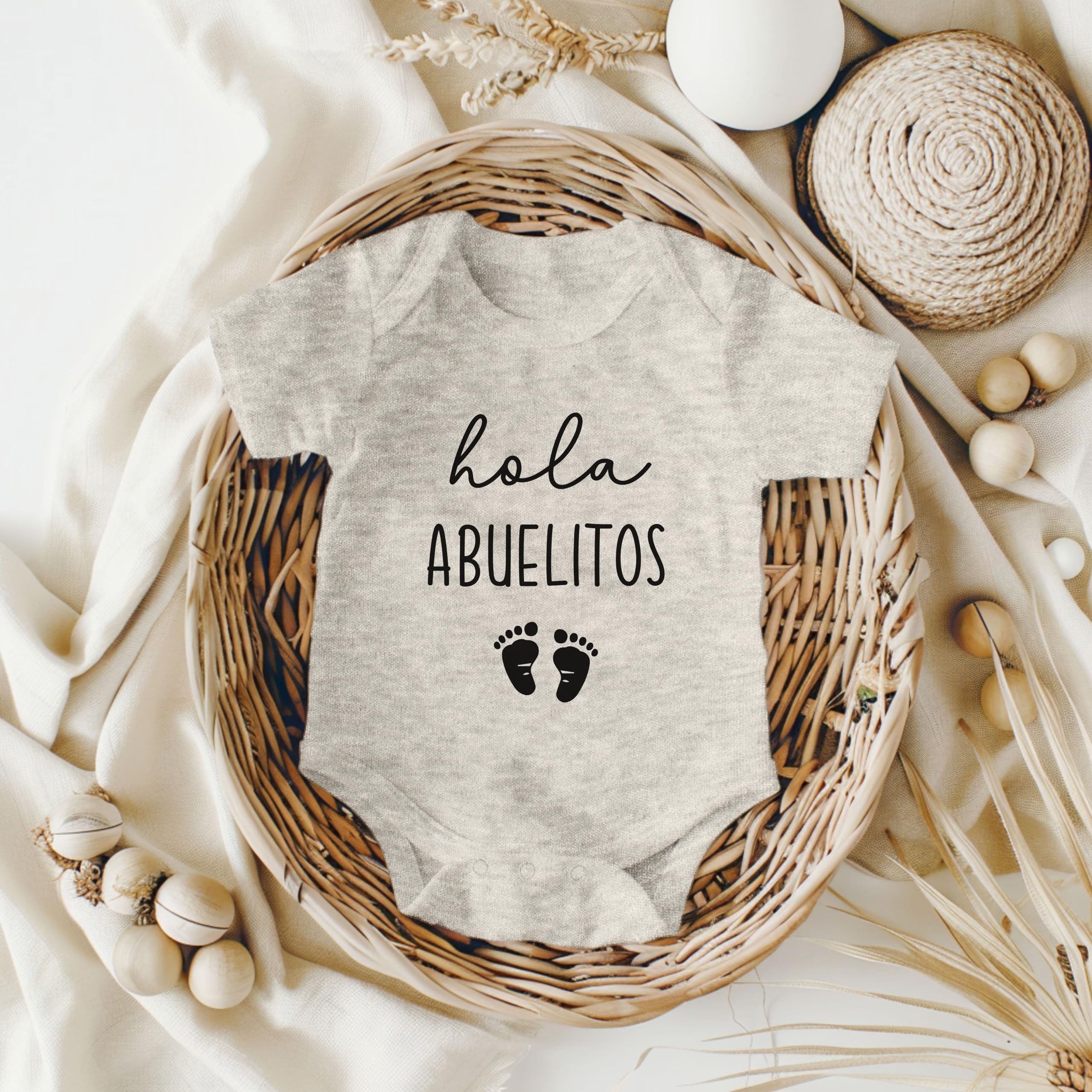 Hola Abuelitos Pregnancy Announcement Infant Bodysuit for Grandparents | Abuelo Y Abuela Gift (0-3 month, Natural) - Image 5