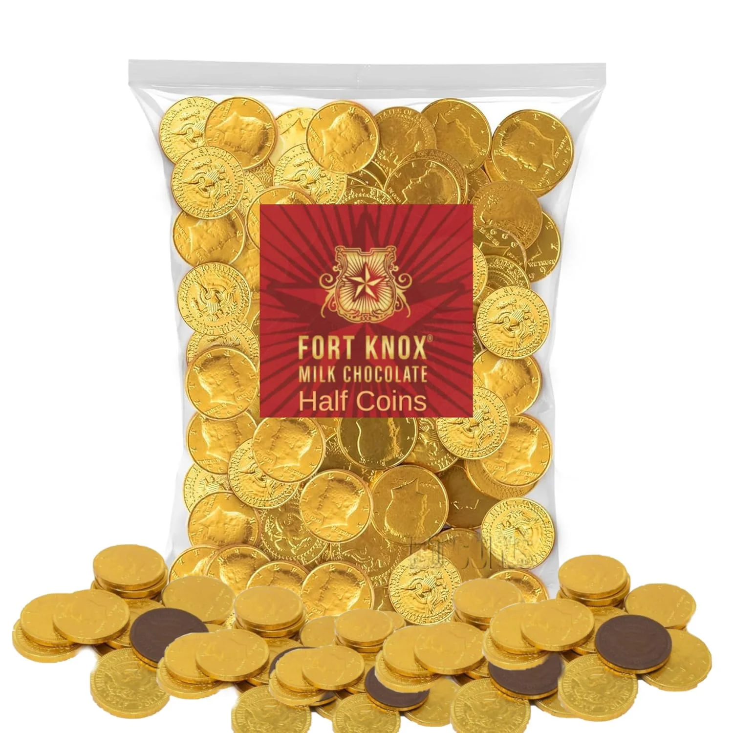 Holiday Gold Half Dollar Chocolate Coins 1LB. Milk Chocolate Coins for Birthdays, Christmas, Halloween or any ocasion. Half Dollar Gold Foil Coins, Pieces Individually Wrapped (1 Pound)
