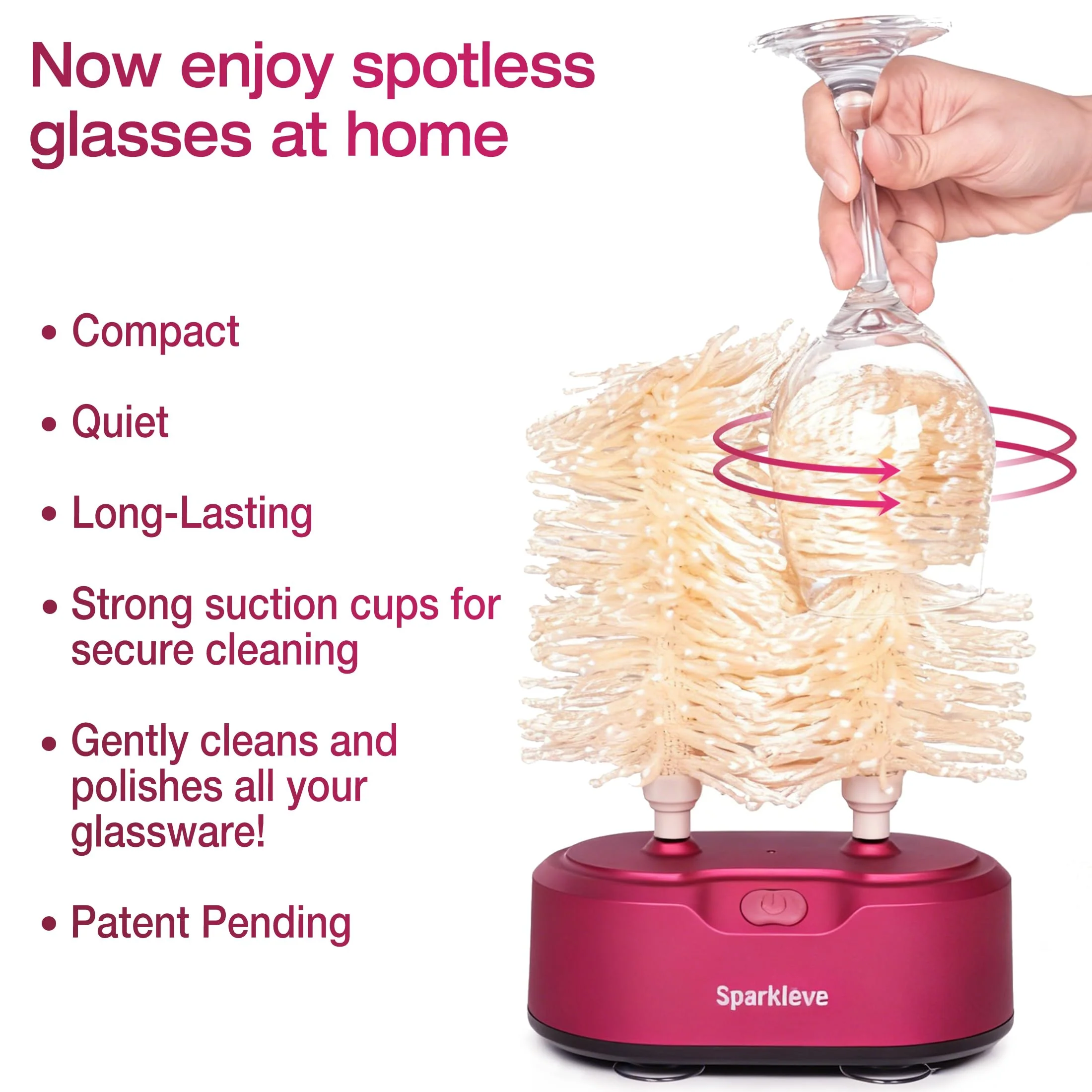 Home Glassware Polisher, World's First Affordable Spinning Glass Polisher, 600 RPM Dries and Polishes, All Glasses, Wine, Bar, Drinking, For Sparkling Glassware. Burgundy, Premium Painted - Image 7