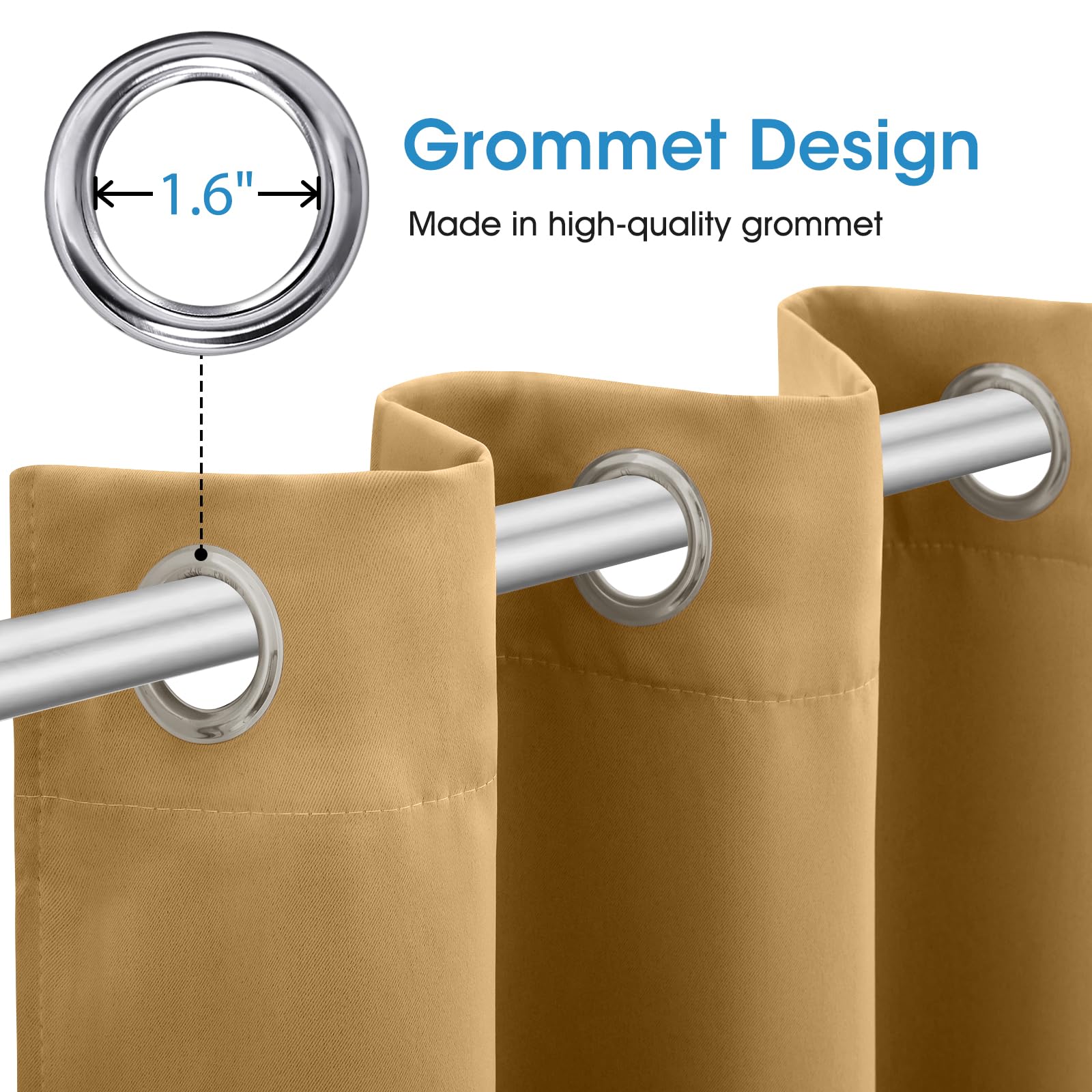 HOMEIDEAS Gold Blackout Curtains for Bedroom 52 X 84 Inch Length 2 Panels Set Room Darkening Bedroom Curtains, Soundproof Thermal Grommet Window Curtains for Living Room for Christmas - Image 5