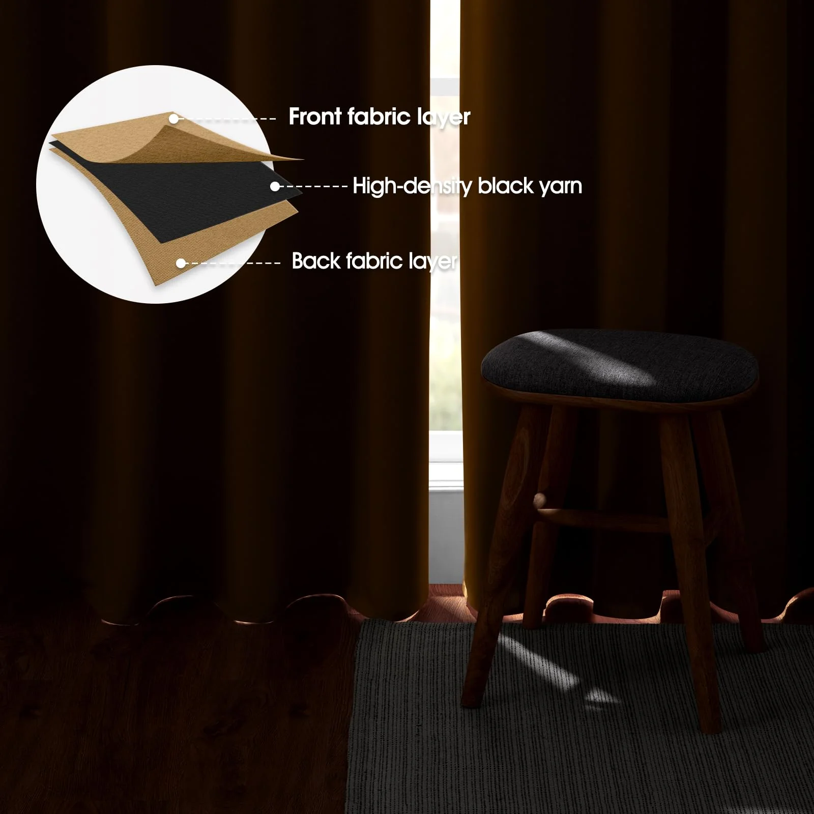 HOMEIDEAS Gold Blackout Curtains for Bedroom 52 X 84 Inch Length 2 Panels Set Room Darkening Bedroom Curtains, Soundproof Thermal Grommet Window Curtains for Living Room for Christmas - Image 6
