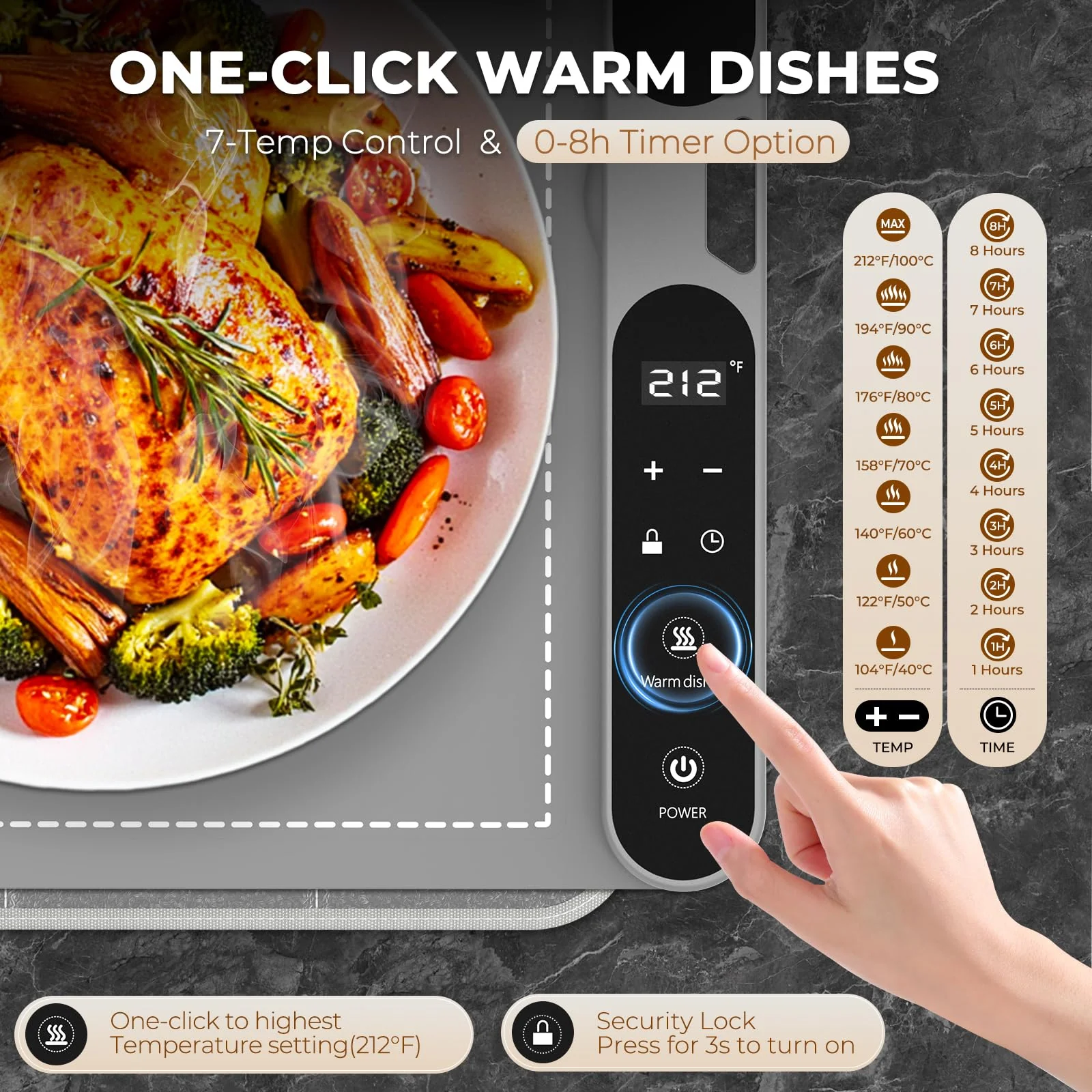 Homelove Warming Mat for Food - Fast Full Surface Electric Warming Tray with 7 Temp-Settings & 8H Timer, Portable Roll Up Food Warmer with Heat Insulation Pad for Gatherings Parties Buffet XL-Grey - Image 8