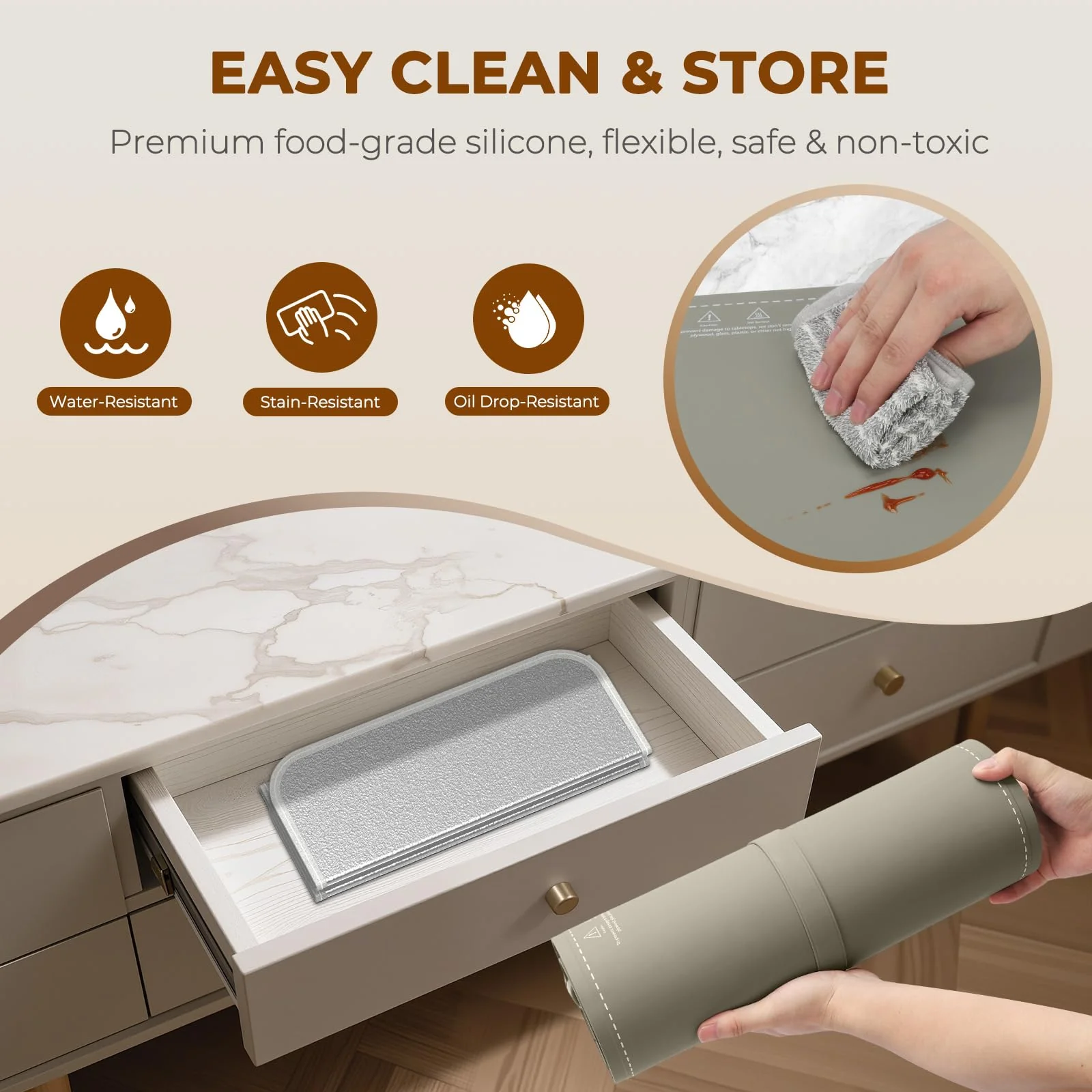 Homelove Warming Mat for Food - Fast Full Surface Electric Warming Tray with 7 Temp-Settings & 8H Timer, Portable Roll Up Food Warmer with Heat Insulation Pad for Gatherings Parties Buffet XL-Khaki - Image 4