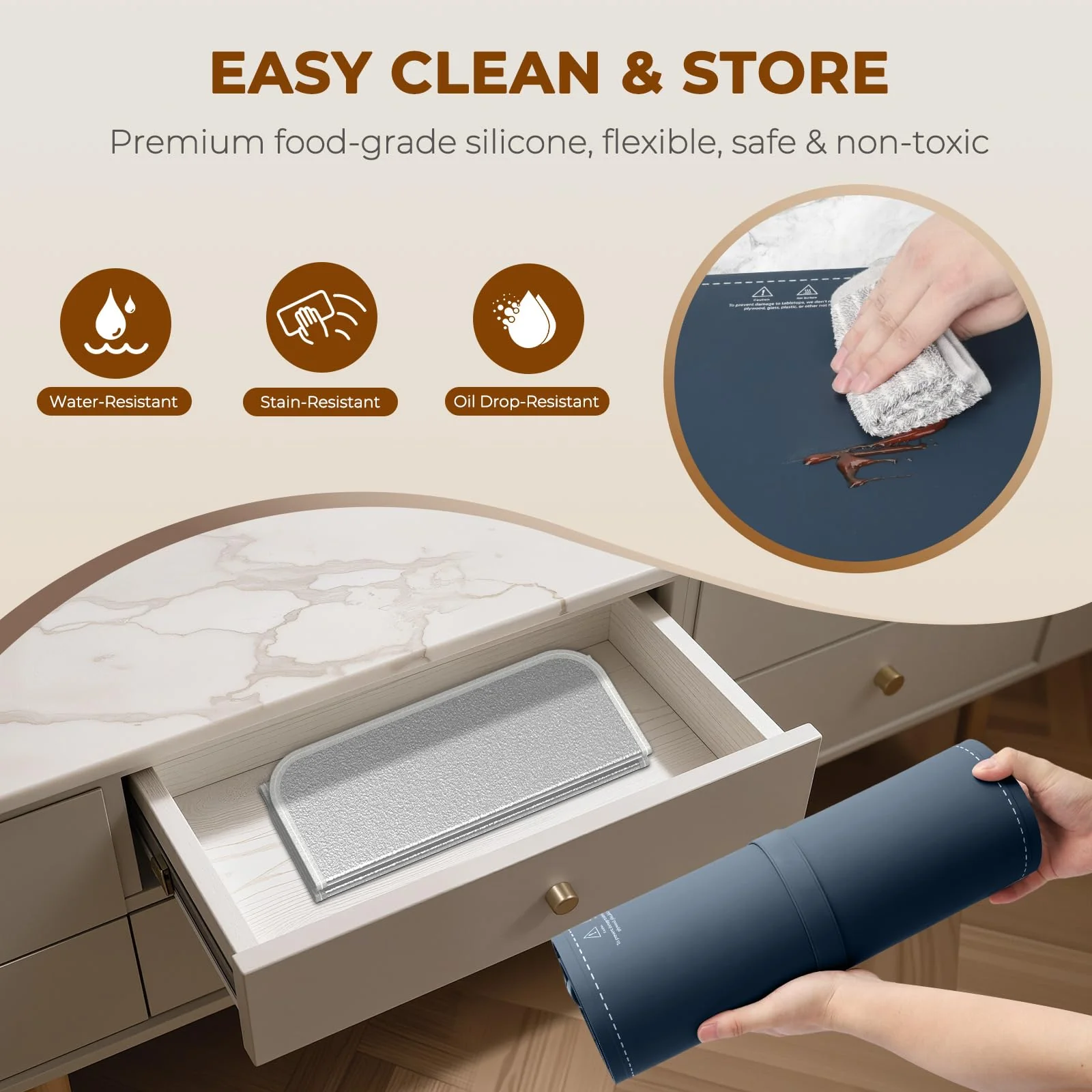 Homelove Warming Mat for Food - Fast Full Surface Electric Warming Tray with 7 Temp-Settings & 8H Timer, Portable Roll Up Food Warmer with Heat Insulation Pad for Gatherings Parties Buffet XL-Navy - Image 4