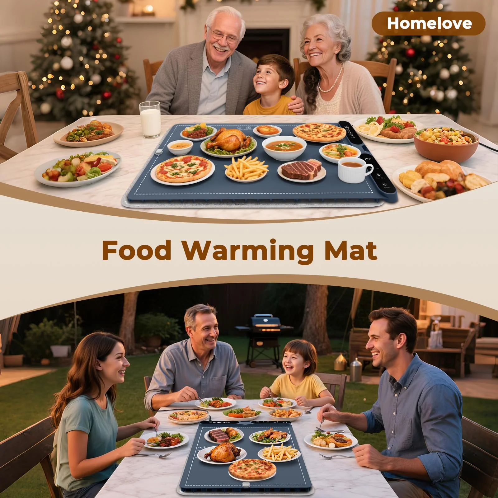 Homelove Warming Mat for Food - Fast Full Surface Electric Warming Tray with 7 Temp-Settings & 8H Timer, Portable Roll Up Food Warmer with Heat Insulation Pad for Gatherings Parties Buffet XL-Navy - Image 3