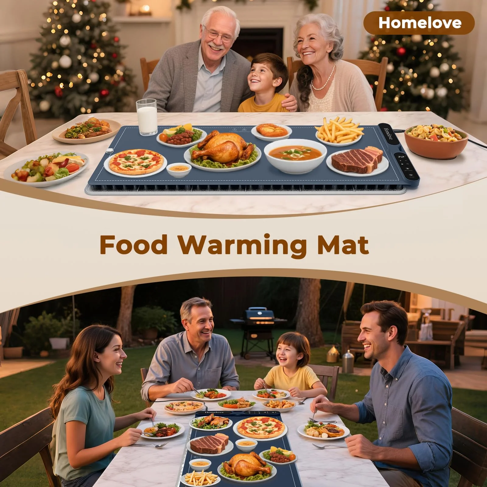 Homelove Warming Mat for Food - Fast Full Surface Electric Warming Tray with 7 Temp-Settings & 8H Timer, Portable Roll Up Food Warmer with Heat Insulation Pad for Gatherings Parties Buffet XXL-Navy - Image 3