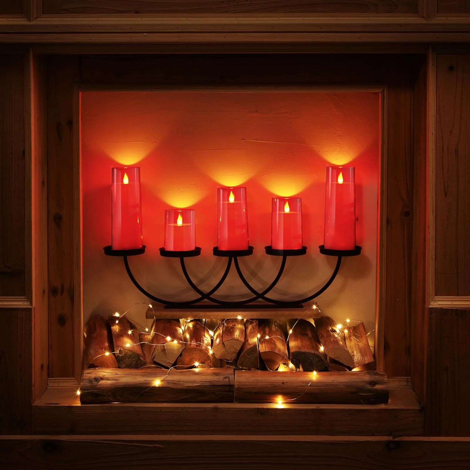 Homemory Christmas Red Flickering Flameless Candles, Battery Operated Acrylic LED Pillar Candles with Remote Control and Timer, Set of 5 - Image 4