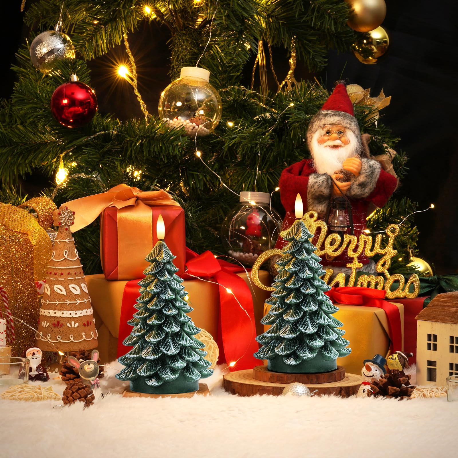 Homemory Christmas Tree Candles with 6 Hours Timer, 2 Pcs Waxy LED Flameless Candles Flickering, Green Electric Candles Battery Operated for New Year Celebration Holiday Decorations 8.5 Inches - Image 7