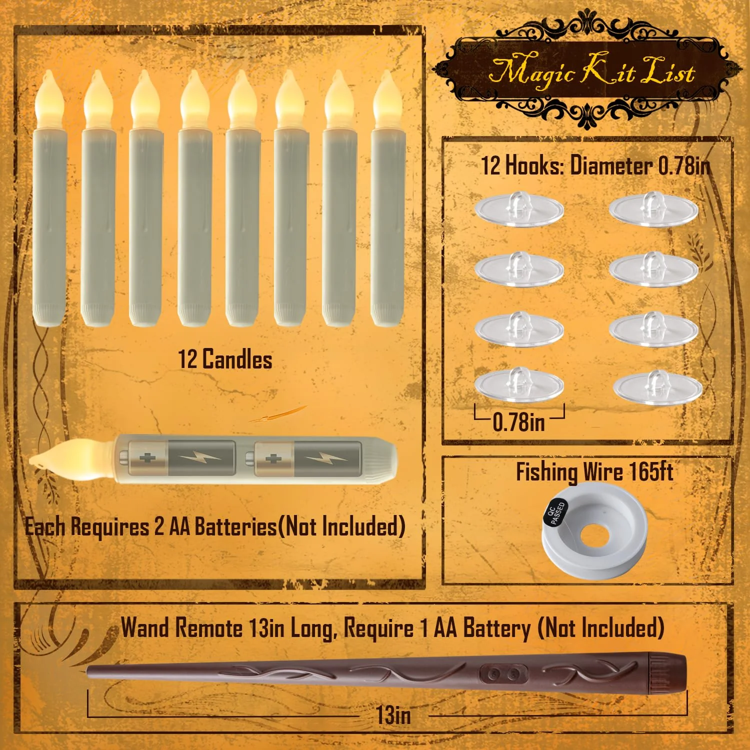 Homemory Hanging Floating Candles with Wand Remote and String, 12 Pcs Flying Flameless LED Taper Candles Warm White Light, Battery Operated Window Candles with Wand for Halloween Christmas Party - Image 4