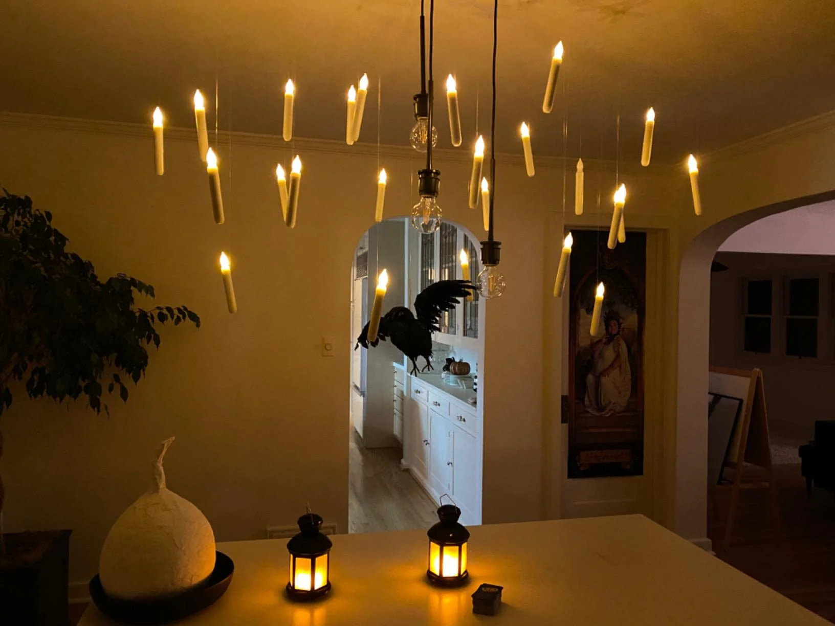 Homemory Hanging Floating Candles with Wand Remote and String, 12 Pcs Flying Flameless LED Taper Candles Warm White Light, Battery Operated Window Candles with Wand for Halloween Christmas Party - Image 5