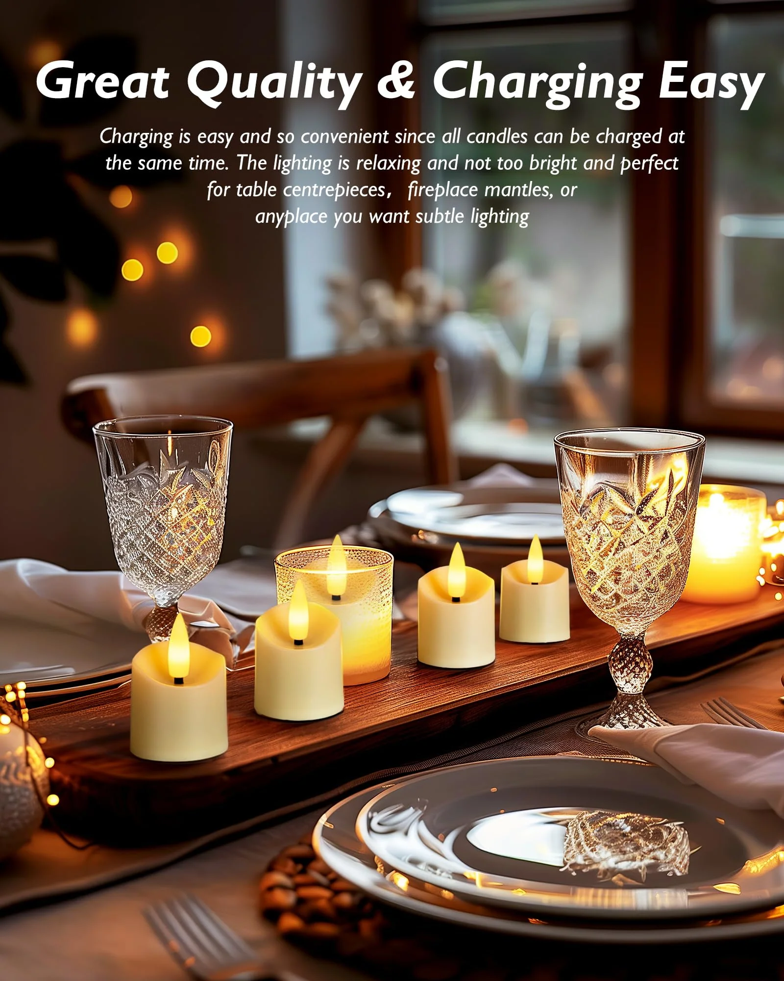 Homemory Rechargeable Flameless Candles, 2/4/6/8H Timer LED Votive Candles, 6 PCS Battery Operated Tea Lights with Timer for Table, Wedding, Christmas (USB Charging Cable Included) - Image 3