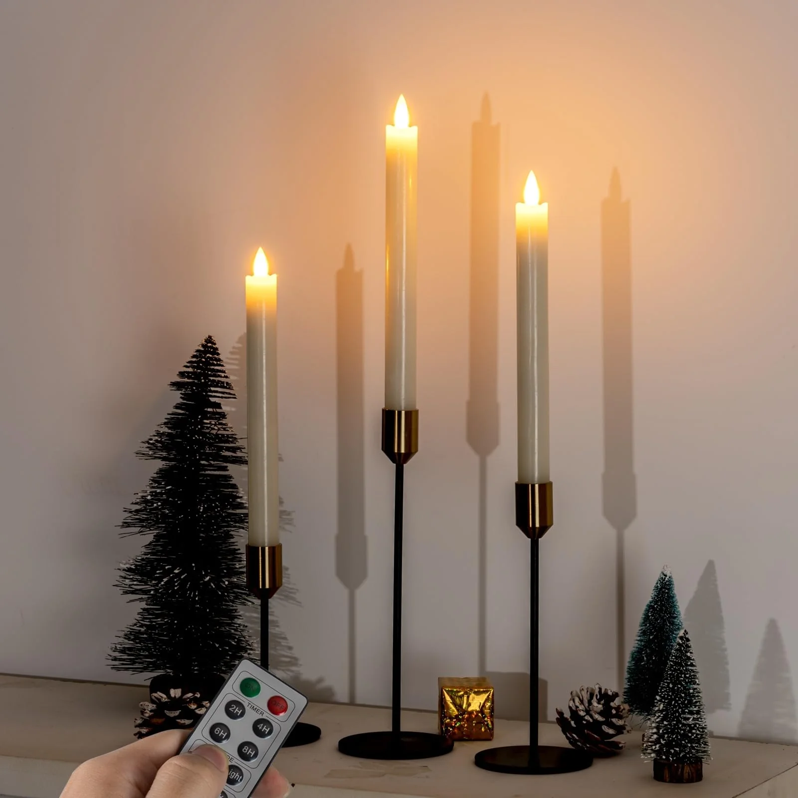 Homemory Waxy Flameless Taper Candles with Remote Timer Dimmer, LED Candlesticks Flickering, Battery Operated Window Candles, 9.6 Inches for Christmas Wedding Celebration Decor, Ivory, 6 Pcs - Image 4