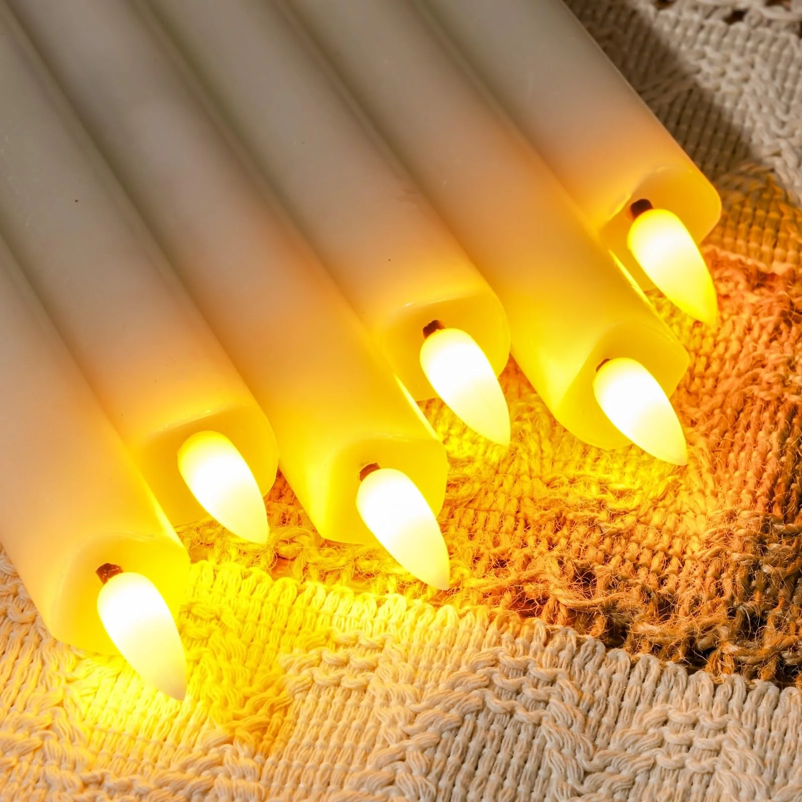 Homemory Waxy Flameless Taper Candles with Remote Timer Dimmer, LED Candlesticks Flickering, Battery Operated Window Candles, 9.6 Inches for Christmas Wedding Celebration Decor, Ivory, 6 Pcs - Image 6