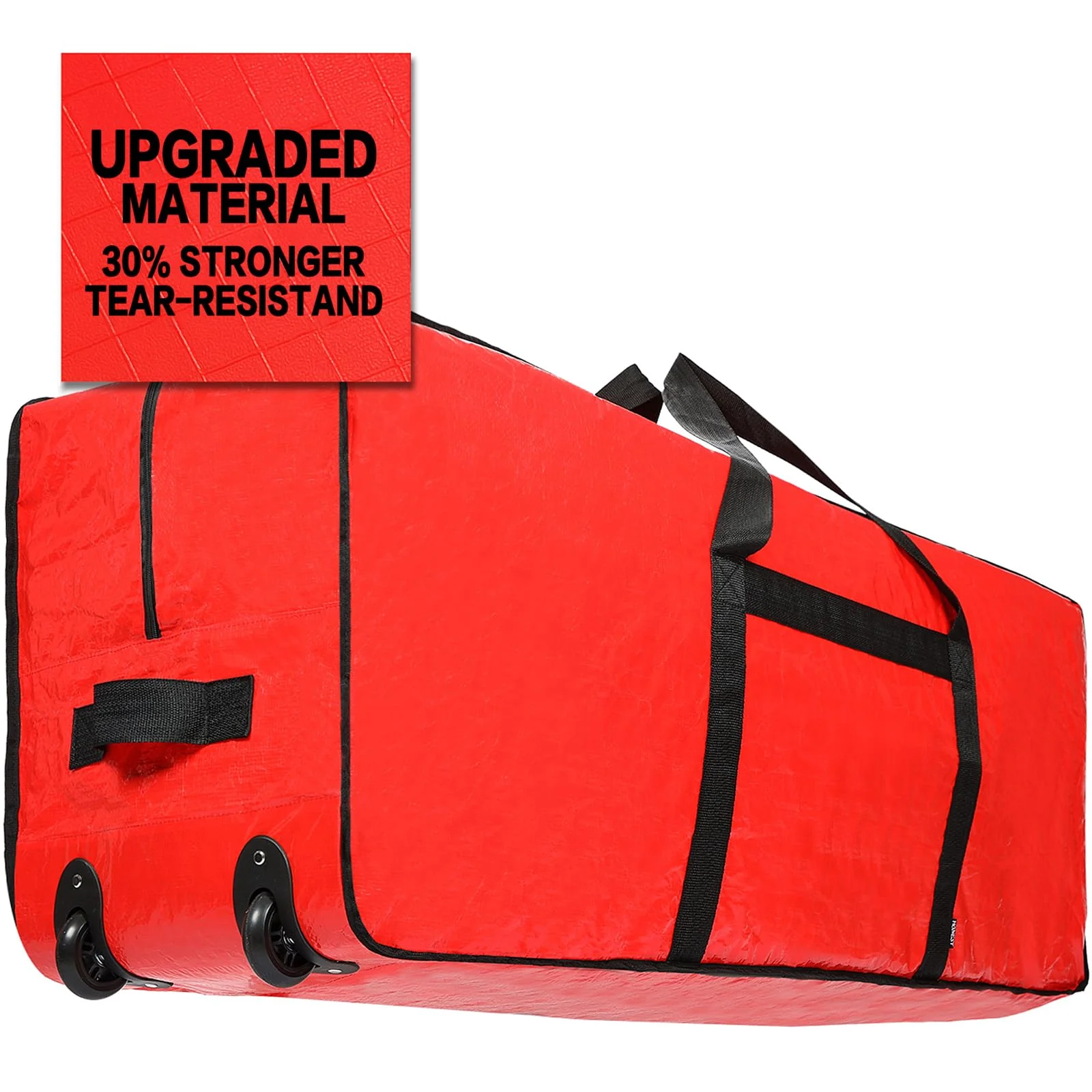 HOMEST Christmas Tree Storage Bag, Fits for 6/7.5 ft Xmas Artificials, Zippered Box with Reinforced Carrying Handles and Wheels, Red (Bag Only) - Image 5