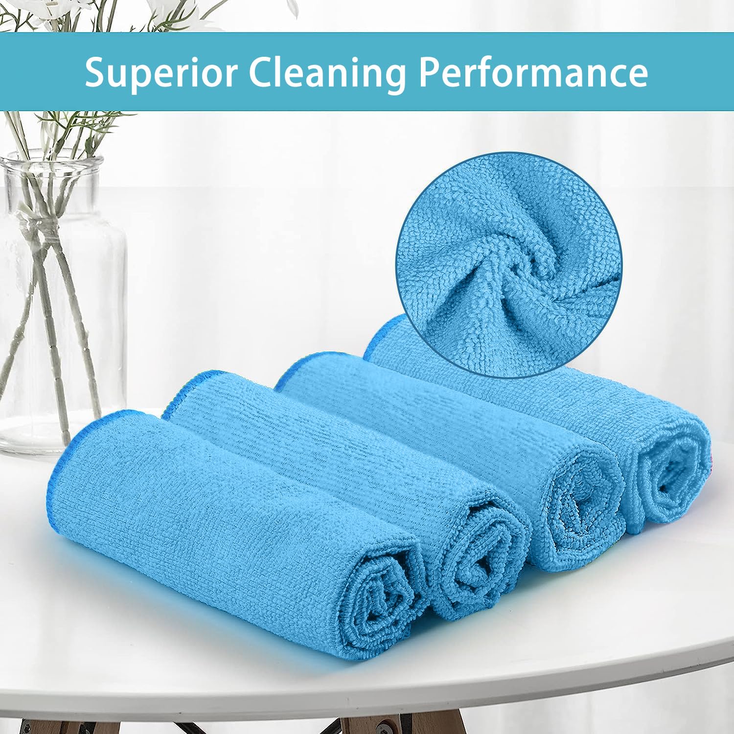 HOMEXCEL Blue Microfiber Cleaning Cloth, 100 Pack Cleaning Towels for Kitchen, Lint Free, Scratch-Free, Highly Absorbent, and Reusable Cleaning Rags for House, Window and Glass, Cars, 11.5 X11.5 inch - Image 7