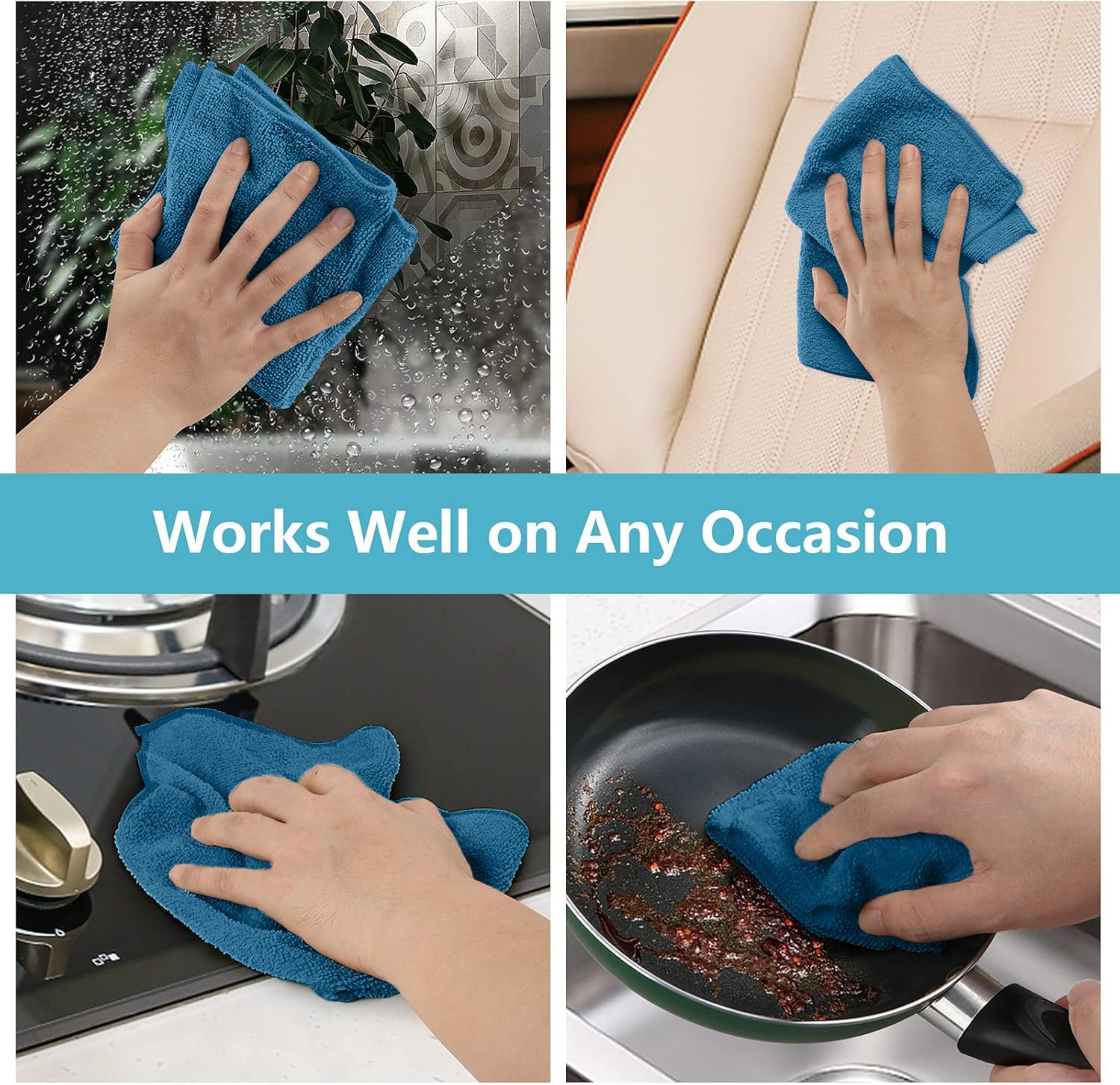 HOMEXCEL Navy Blue Microfiber Cleaning Cloth, 50 Pack Cleaning Towels for Kitchen, Lint Scratch Free, Highly Absorbent, and Reusable Cleaning Rags for House, Window and Glass, Cars, 11.5 X11.5 inch - Image 4