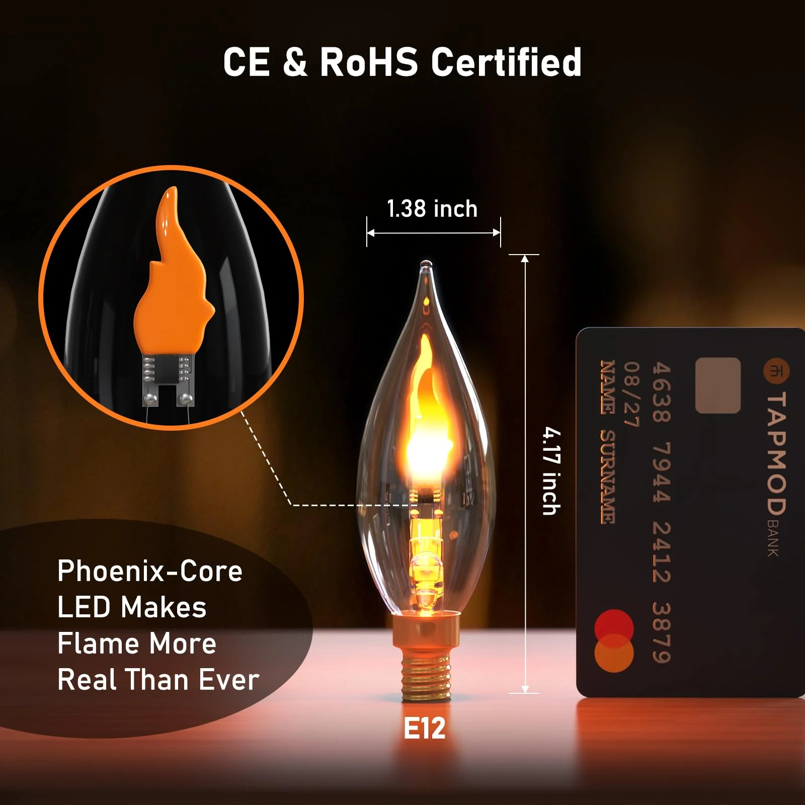 Hompavo Upgraded Flame Light Bulbs, E12 Chandelier Base Candelabra Flickering Fire Light Bulb, Clear Candle Light for Halloween Christmas Party Porch Indoor Outdoor Home Decorations - C35/6 Pack - Image 7