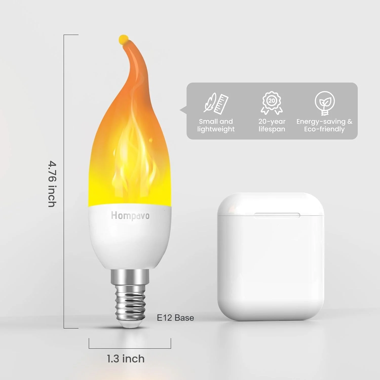 Hompavo 【Upgraded】 LED Flame Light Bulbs, 3 Modes Flickering Light Bulbs, E12 Chandelier Base Candle Fire Light Bulb for Halloween Christmas Party Porch Indoor & Outdoor Home Decoration - 6 Pack - Image 4