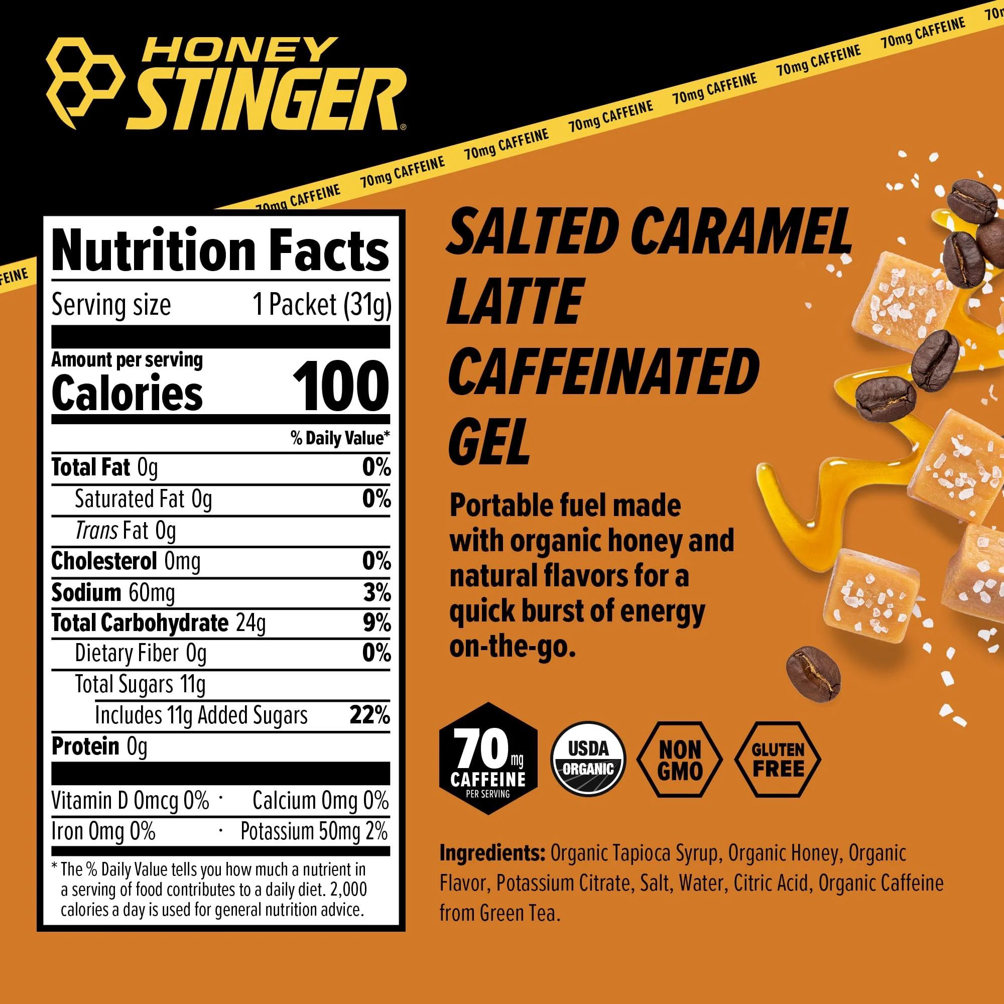 Honey Stinger Caffeinated Organic Energy Gel Variety Pack, 12 Packs Each of Salted Caramel Latte & Strawberry Kiwi, Caffeinated & Gluten Free, For All Exercises, Sports Nutrition for Home & Gym - Image 5