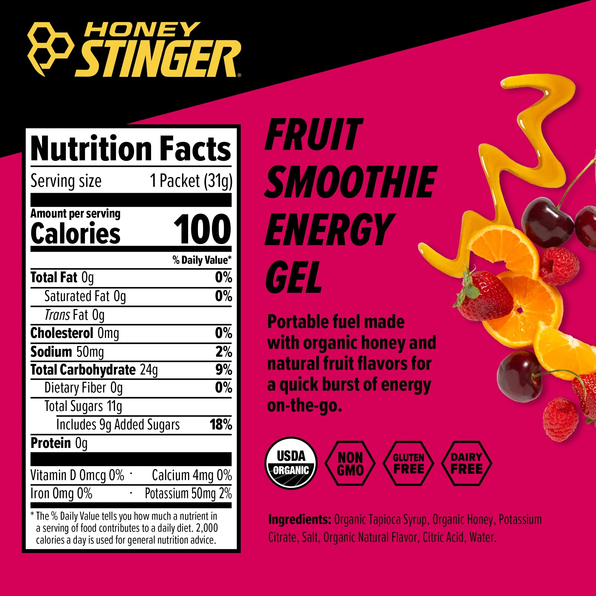 Honey Stinger Energy Gel Variety Pack 12 Packs Each of Gold and Organic Fruit Smoothie Gluten Free & Caffeine Free Sports Nutrition for Home & Gym, Pre and Mid Workout - Image 8