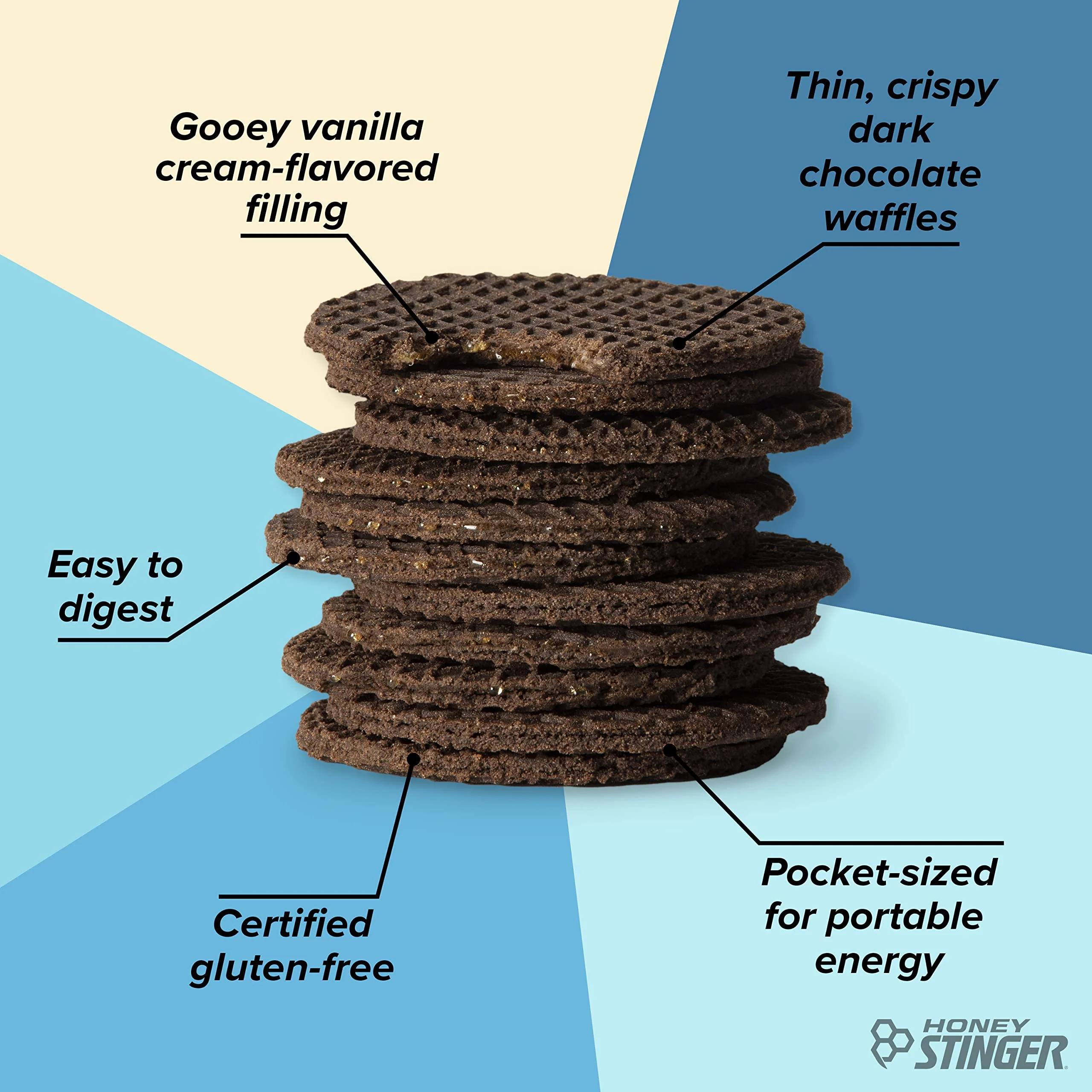Honey Stinger Organic & Gluten Free Energy Waffle Variety Pack, 12 Salted Caramel and 6 Cookies & Cream Waffles, Nutritious Stroopwafel Snack for Exercise, Endurance and Performance - Image 5