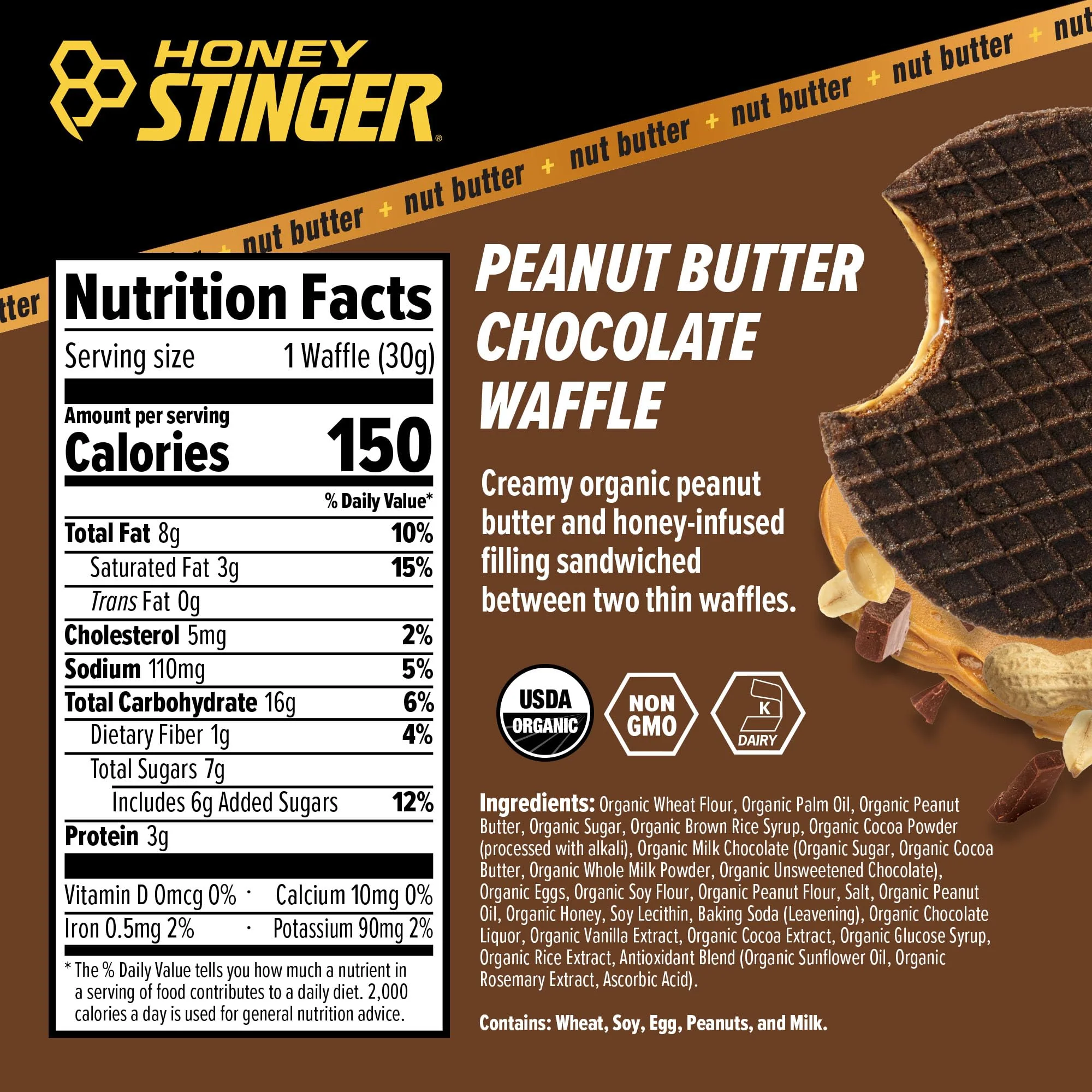 Honey Stinger Organic Peanut Butter Energy Waffle Variety Pack, 6 Pack Each of Peanut Butter, PB Chocolate and PB Strawberry, Nutritious Stroopwafel Snack for Exercise, Endurance and Performance - Image 4
