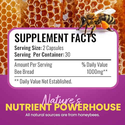 HONEYBEEZONE Bee Bread Capsules – Nutrient-Rich Superfood for Energy Boost, Immune Support Supplement | Non-GMO, Gluten-Free, 60 Easy-to-Swallow Veggie Capsules - Image 5
