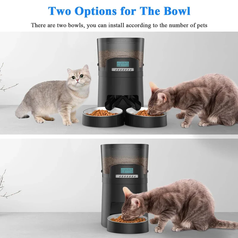 HoneyGuaridan 4.5L Automatic Cat Feeder for 2 Cats,Wi-Fi Smart Pet Feeder,Timer Cat Food Dispenser for Cats & Dogs, APP Control,Desiccant, Voice Recorder,Stainless Steel Bowl (Black) - Image 4