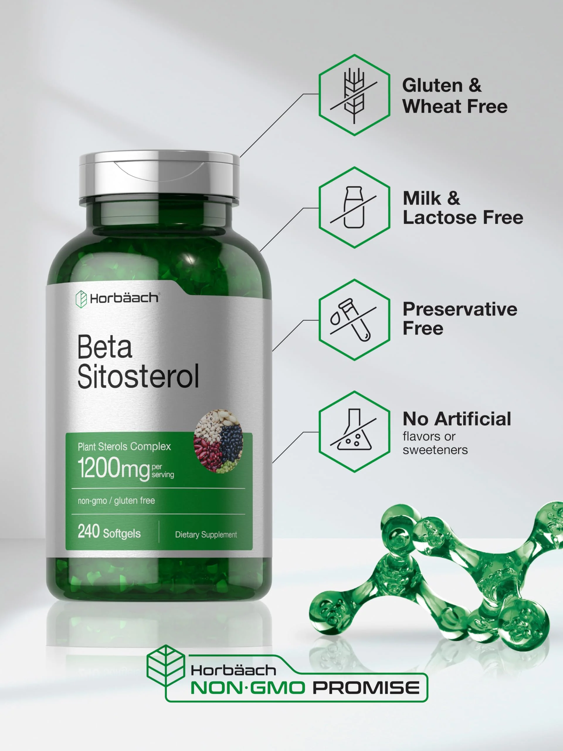 Horbäach Beta Sitosterol 1200mg | 240 Softgel Capsules | Mega Strength | Plant Sterols Complex | Non-GMO, Gluten Free Supplement - Image 3