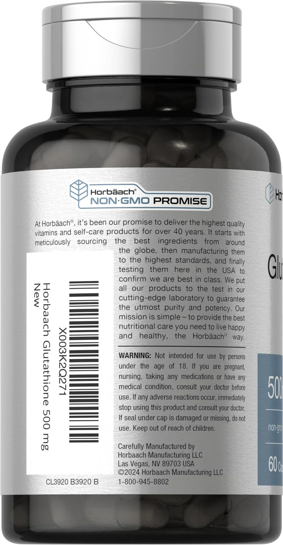 Horbäach Glutathione 500mg Reduced Supplement | 60 Capsules | Non-GMO & Gluten Free - Image 7