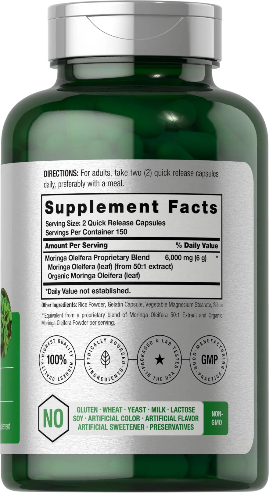 Horbäach Moringa Oleifera | 6000mg | 300 Powder Capsules | Non-GMO and Gluten Free Extract Formula | Complete Green Superfood - Image 7