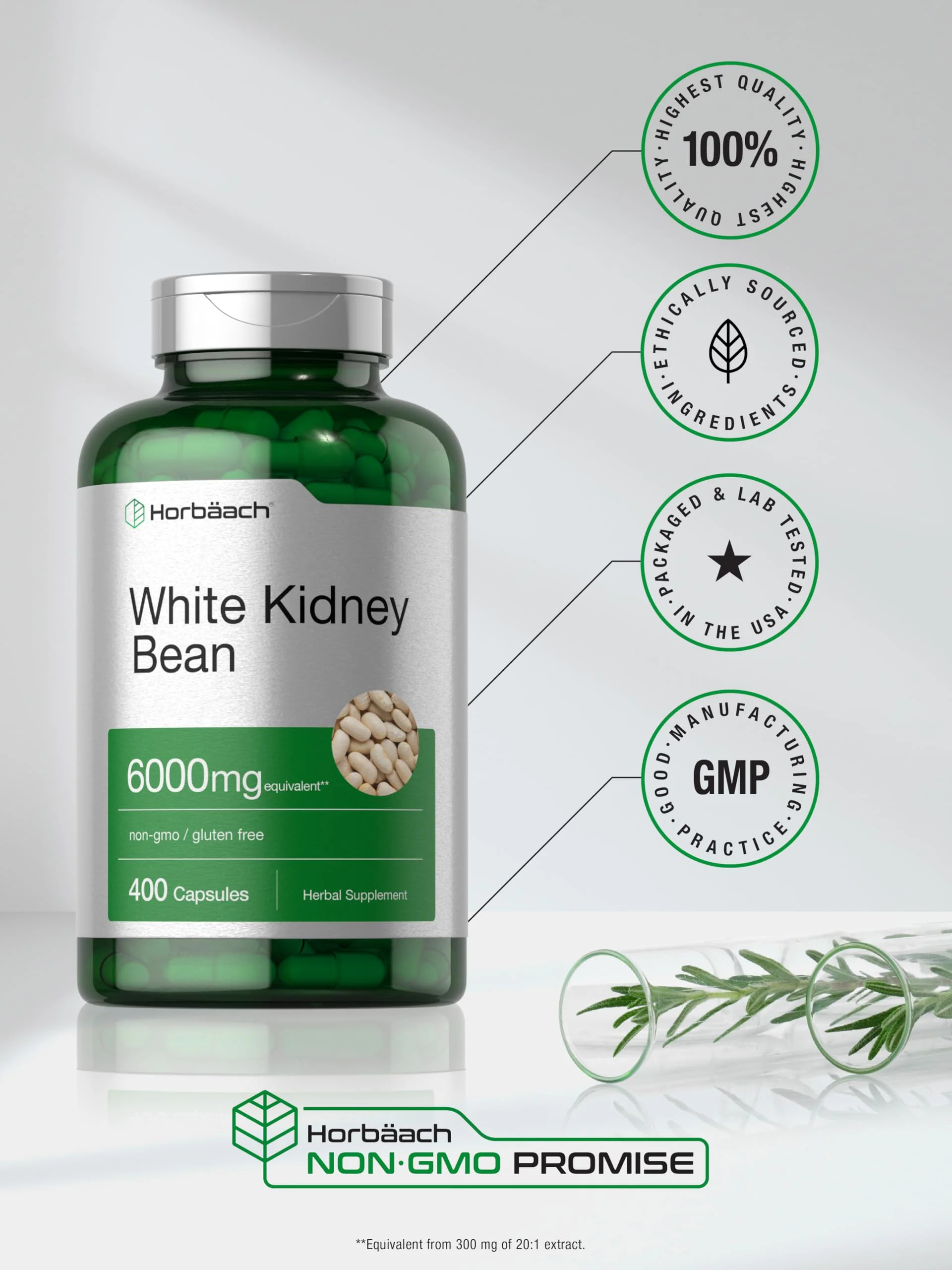 Horbäach White Kidney Bean Extract Capsules | 6000mg | 400 Count | Non-GMO & Gluten Free - Image 4