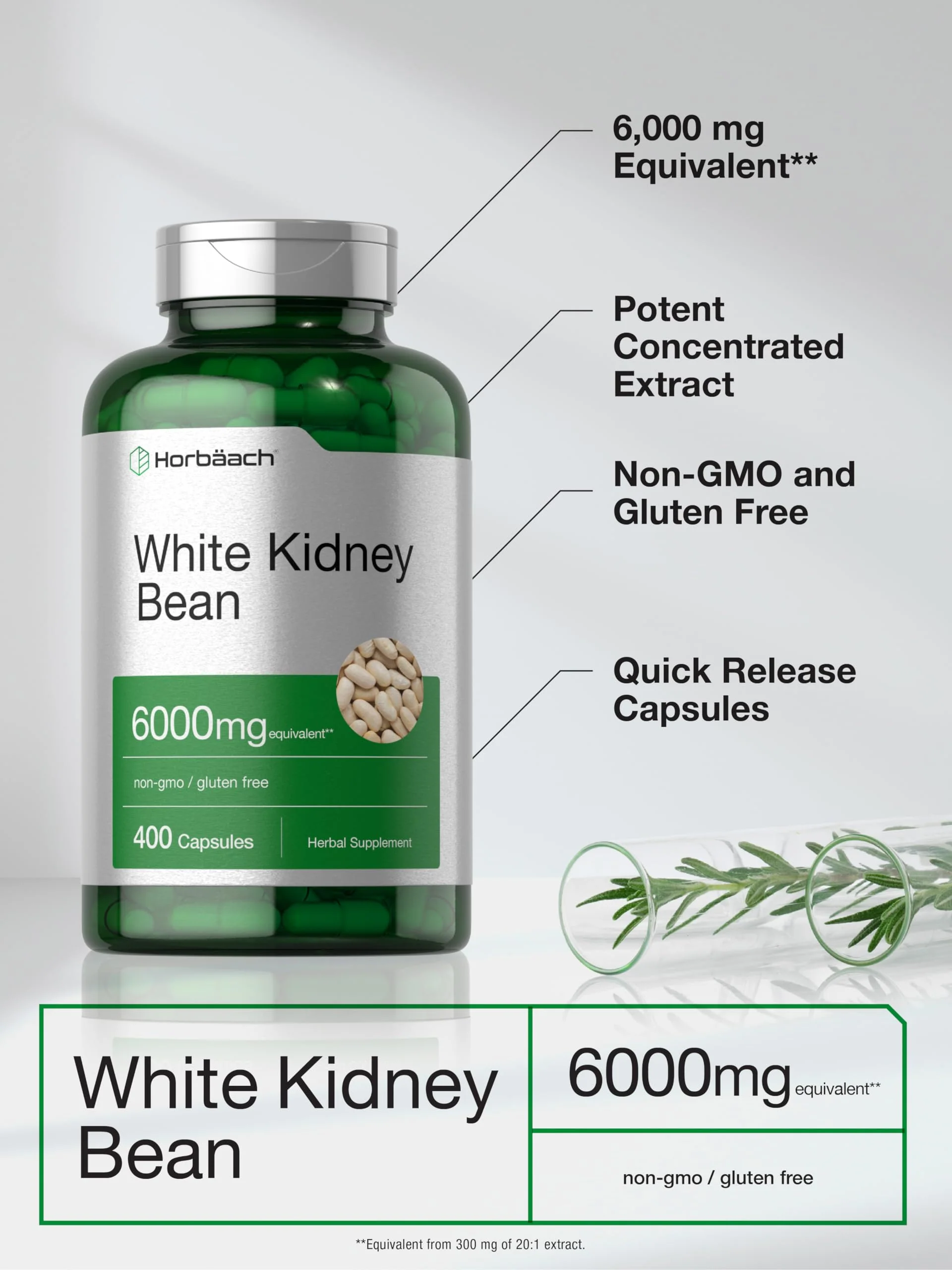Horbäach White Kidney Bean Extract Capsules | 6000mg | 400 Count | Non-GMO & Gluten Free - Image 6