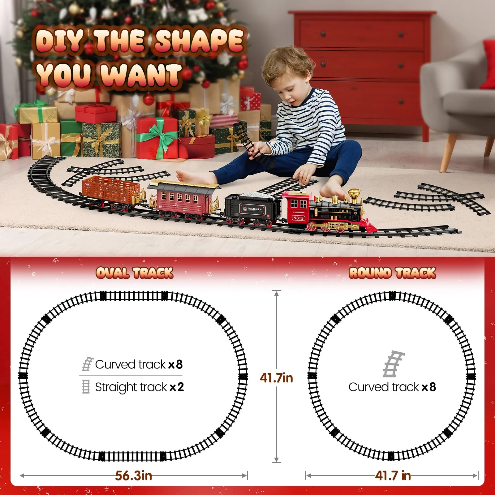 Hot Bee Train Set - Train Toys for Boys with Smokes, Lights and Sound, Toy Train Set for Under Christmas Tree, Toddler Model Trains for 3 4 5 6 7 8+ Years Old Kids Christmas Toys Gifts - Image 5
