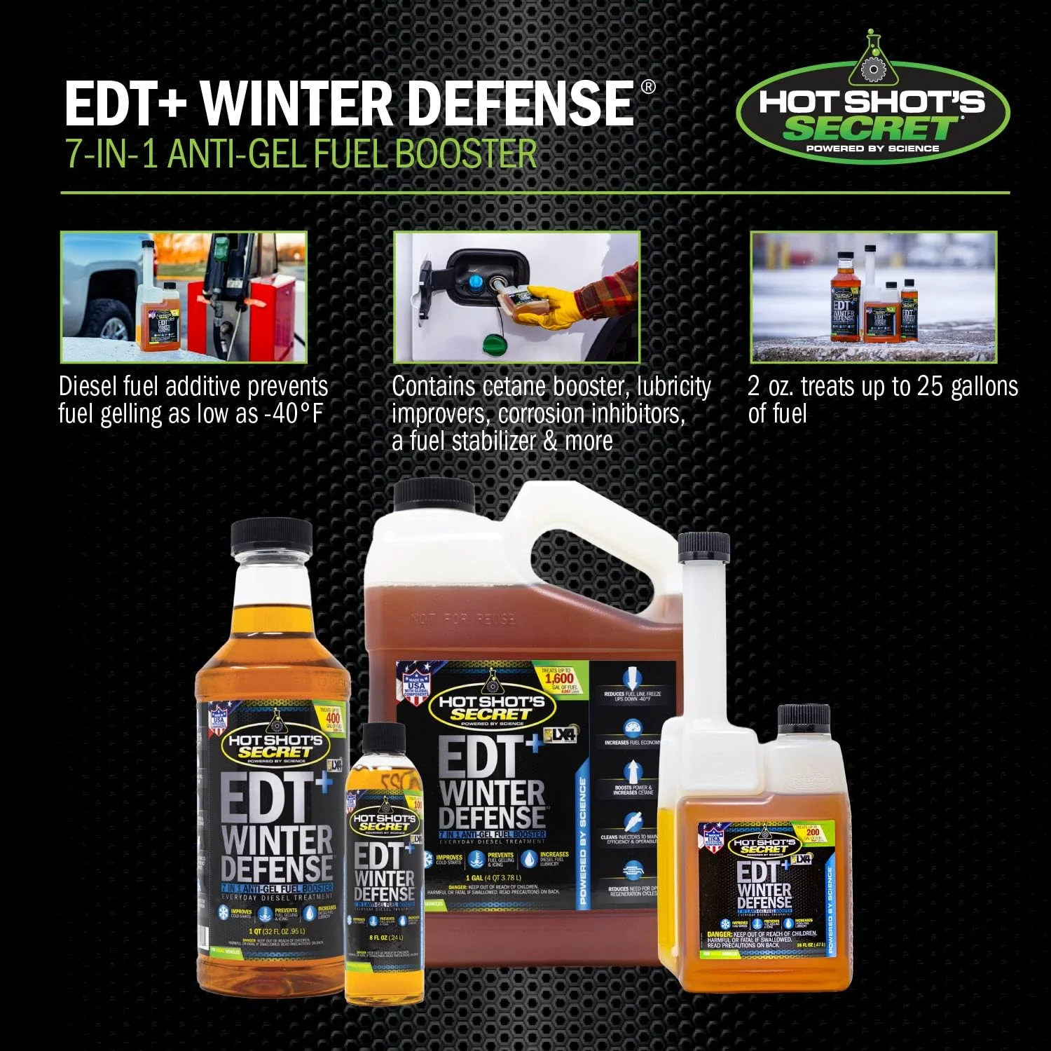 Hot Shot's Secret EDT+ Winter Defense 32oz, 7-in-1 Anti-Gel Diesel Fuel Additive – Prevents Gelling, Protects Fuel System, Diesel Additive Improves Cold Starts, Boosts Cetane - Image 2