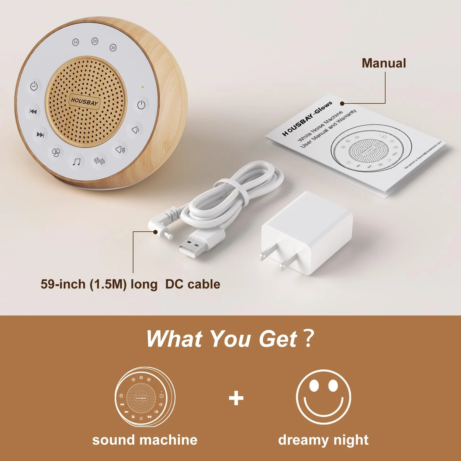 Housbay White Noise Sound Machine, 31 Soothing Sounds, 5W Loud Stereo Sound, Sleep Timer, Small Sleep Machine & Noise Canceling for Sleeping, Relaxation - Image 2