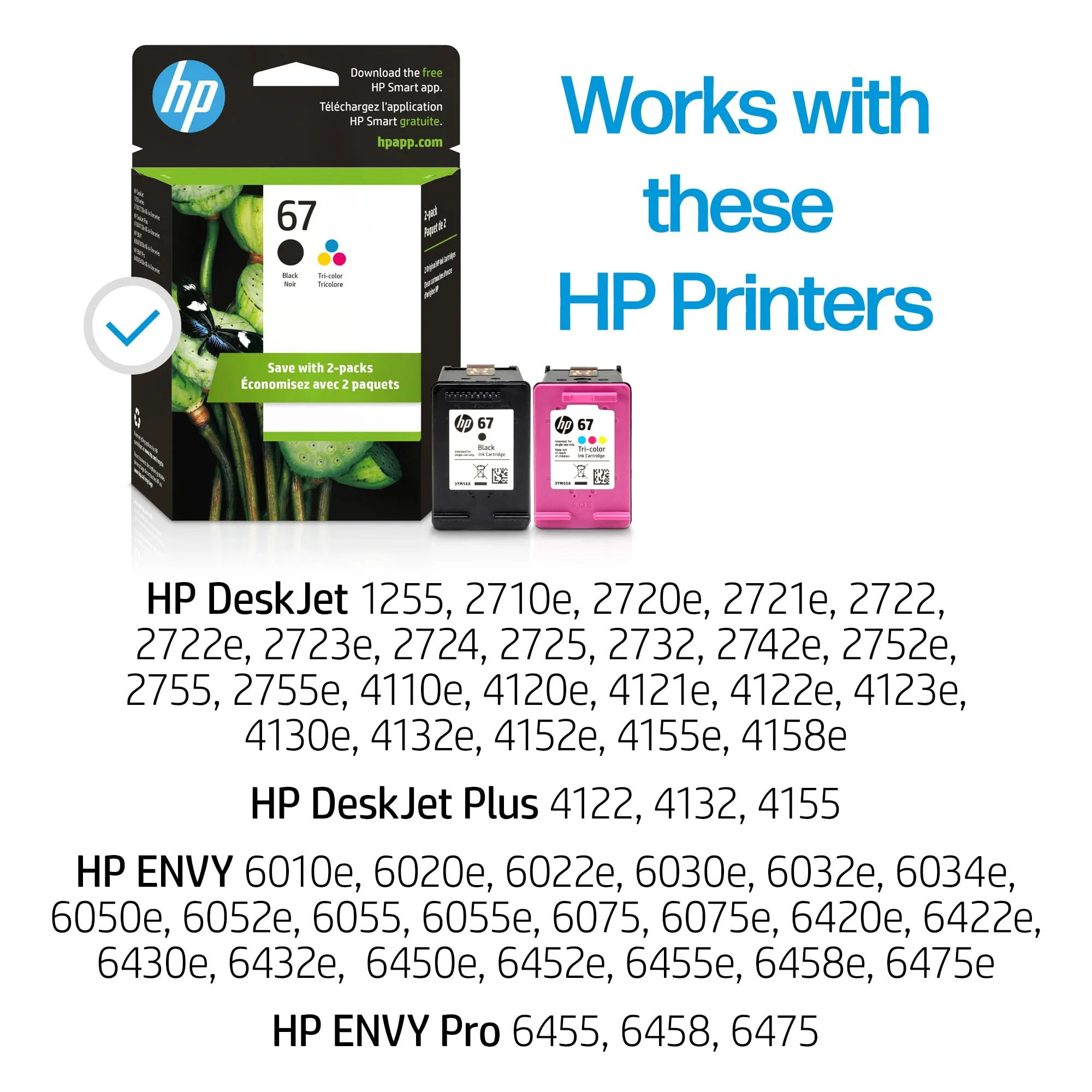 HP 67 Black/Tri-color Ink Cartridges for HP Printers | Works with Printer Series: DeskJet 1255, 2700, 4100; ENVY 6000, 6400 | Eligible for Instant Ink | 3YP29AN - Image 10