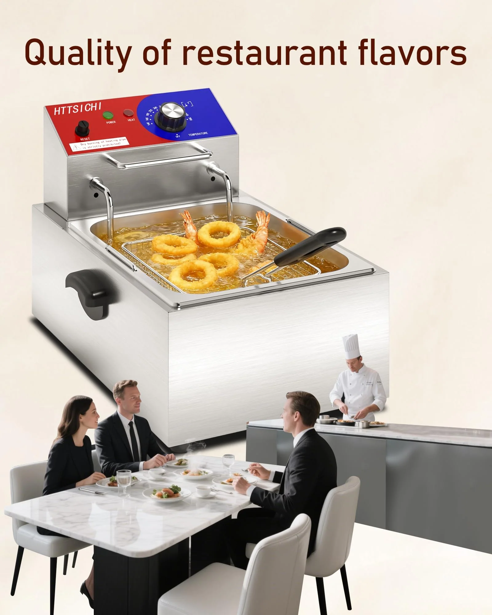 HTTSICHI Commercial Deep Fryer - 12 L Electric Deep Fryer with 6 L Basket, Commercial Deep Fryer with Basket, Stainless Steel Countertop Deep Fryer w/Adjustable Temperature and Restaurant Use - Image 2