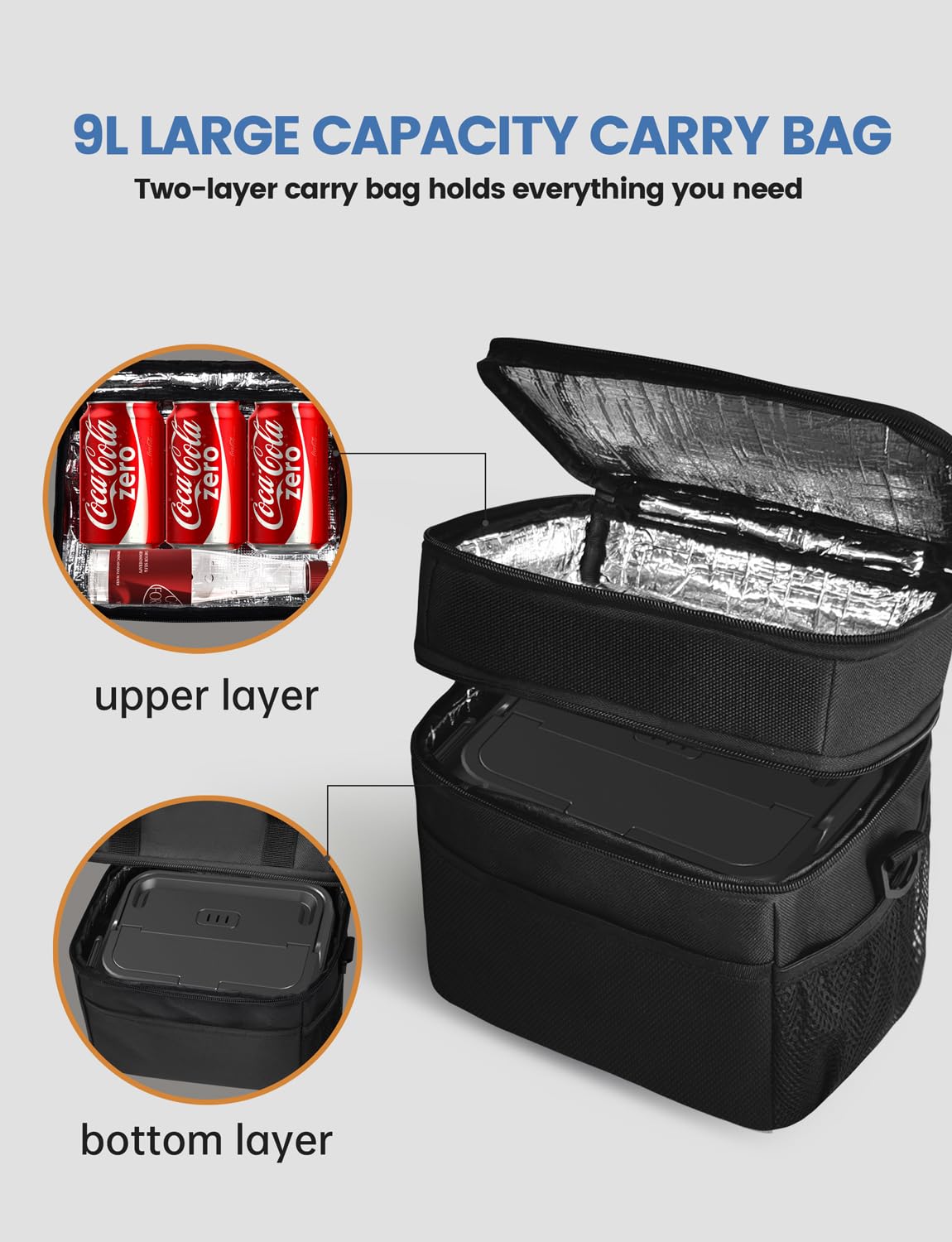 Hugmazing Cordless Electric Lunch Box – Rechargeable Self-Heating Food Warmer with 1100ML SS Container, Battery-Powered Heated Lunch Box, Perfect for Travel, Office Meals for Adults, Men & Women - Image 3