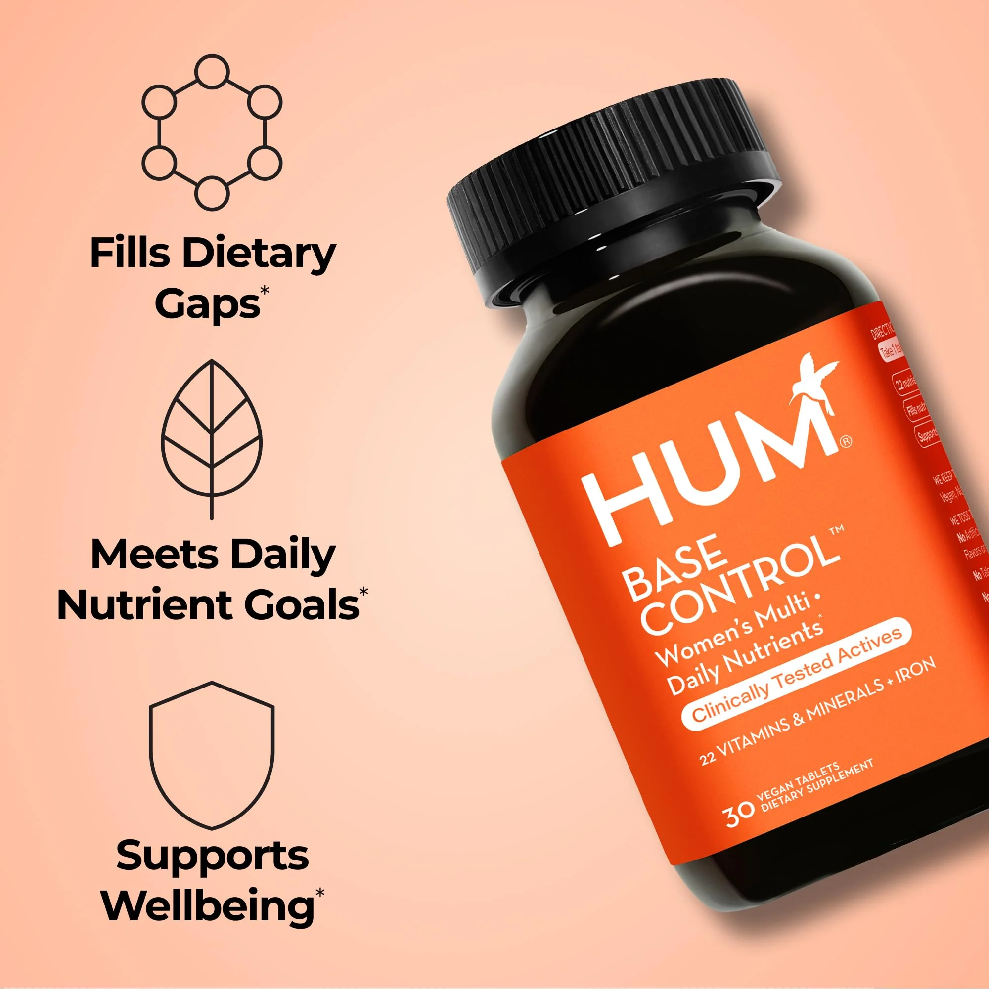 HUM Base Control - Daily Women's Multivitamin & Minerals w/B Complex, Vitamin C, 22 Micro-Nutrients + Iron & Biotin to Support Pre-Menopause Women - Non-GMO & Gluten-Free (30 Tablets) - Image 8