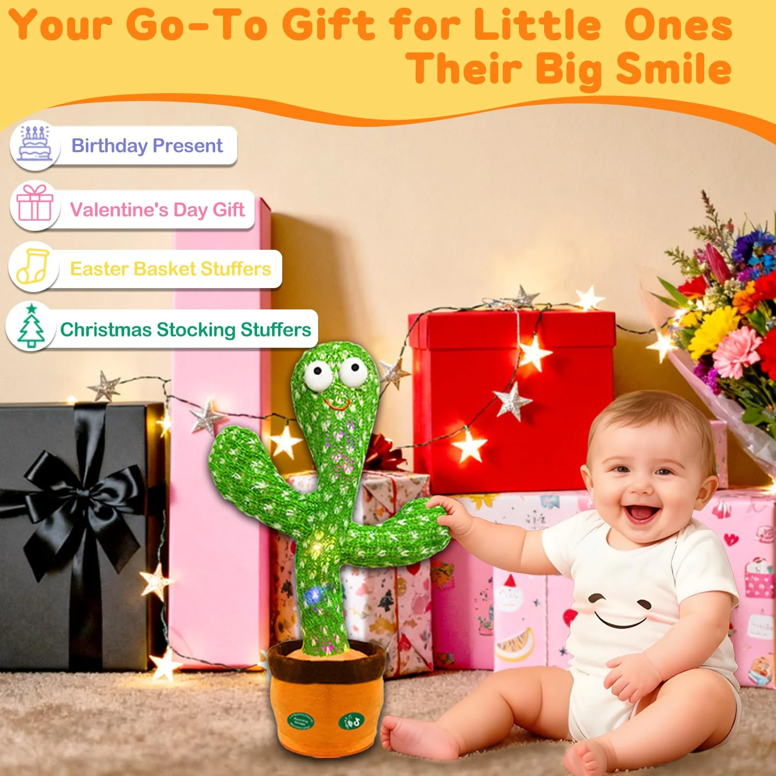 Hunfur Christmas Dancing Talking Cactus Toy Mimics Back, Cactus Baby Toy Singing Mimicking Repeating Recording, Silly Sunny The Cactus with 3xAA Battery - Image 4