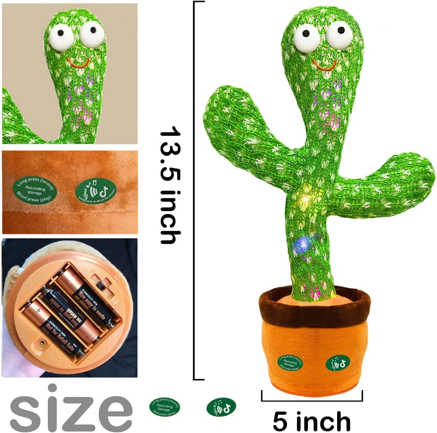 Hunfur Christmas Dancing Talking Cactus Toy Mimics Back, Cactus Baby Toy Singing Mimicking Repeating Recording, Silly Sunny The Cactus with 3xAA Battery - Image 7