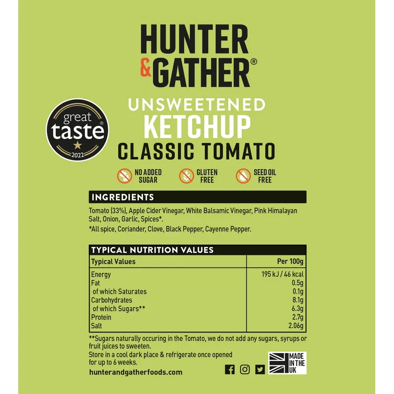 Hunter & Gather Unsweetened Ketchup Sauce | 350g Classic Ketchup Keto, Paleo, Low Carb & Vegan Friendly | Free from Added Sugar & Sweeteners - Image 6