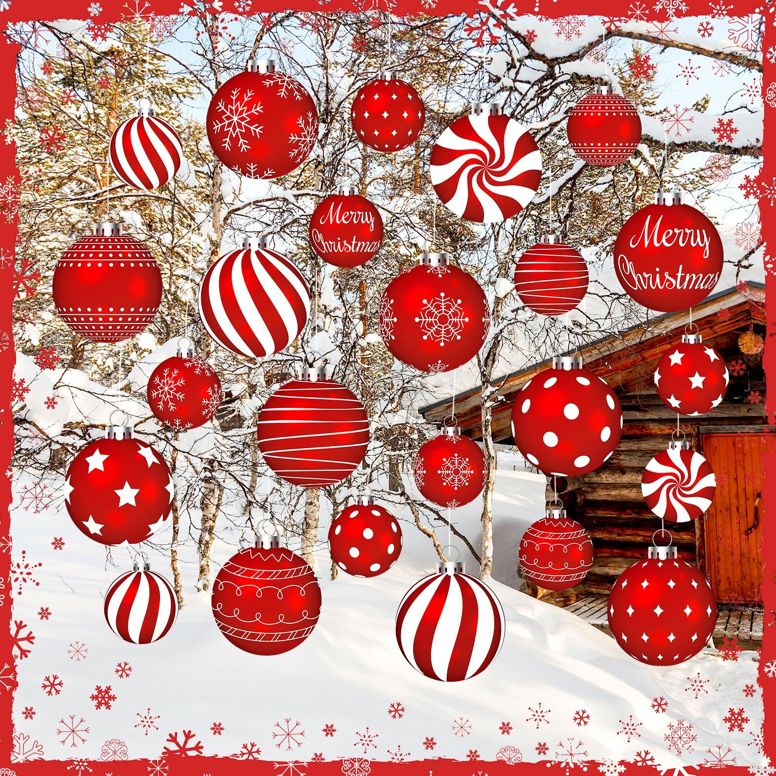 Huwena 24 Pcs Christmas Decorations Outdoor Christmas Hanging Ornaments Peppermint Candy Yard Signs Double Sided Lawn Decorations Peppermint Ornaments for Xmas(Red) - Image 4
